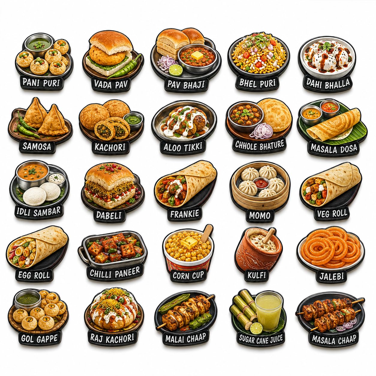 Indian Street Food Fridge Magnets Set | MDF Wooden Refrigerator Magnets | Mini Indian Food Collection for Fridge, Kitchen & Office | Travel Souvenir & Gift for Food Lovers-image-26