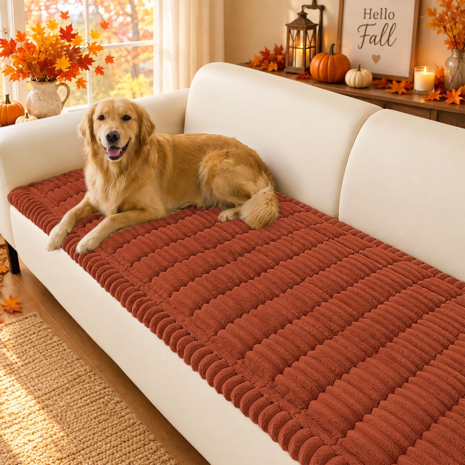 Couch Cover for Dogs, Washable Non Slip Plush Flannel Fall Sofa Protector | Thick Flannel, Non Slip Backing, Pet Hair & Scratch Protection, Fits Loveseat Sofa (27.6" x 47")