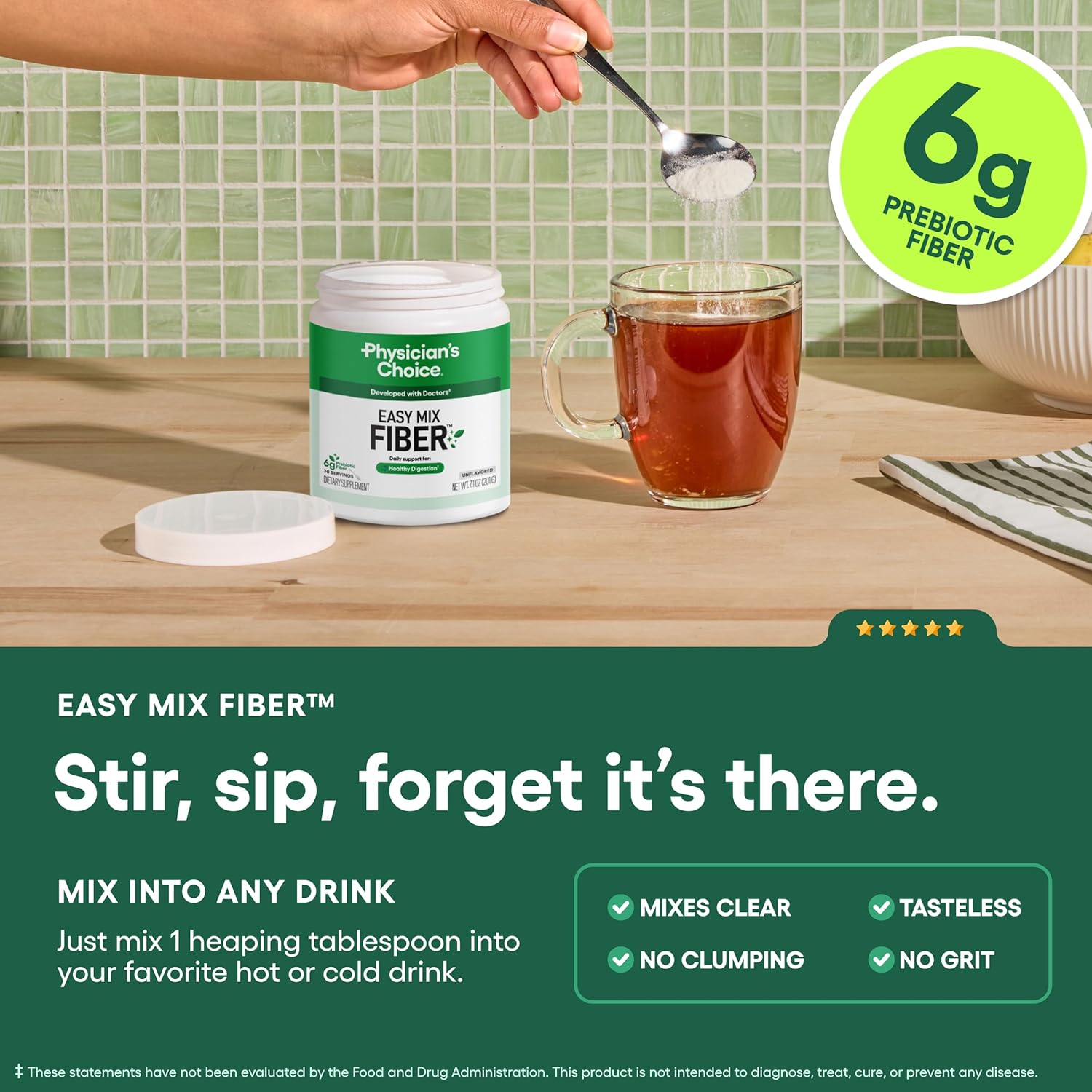 Physician's CHOICE Easy Mix Fiber for Digestive Health & Regularity - No Grit, Sugar Free, & Tasteless - Daily Prebiotic Soluble Fiber Powder Supplement for Women and Men - Unflavored - 7.1oz - Image 4