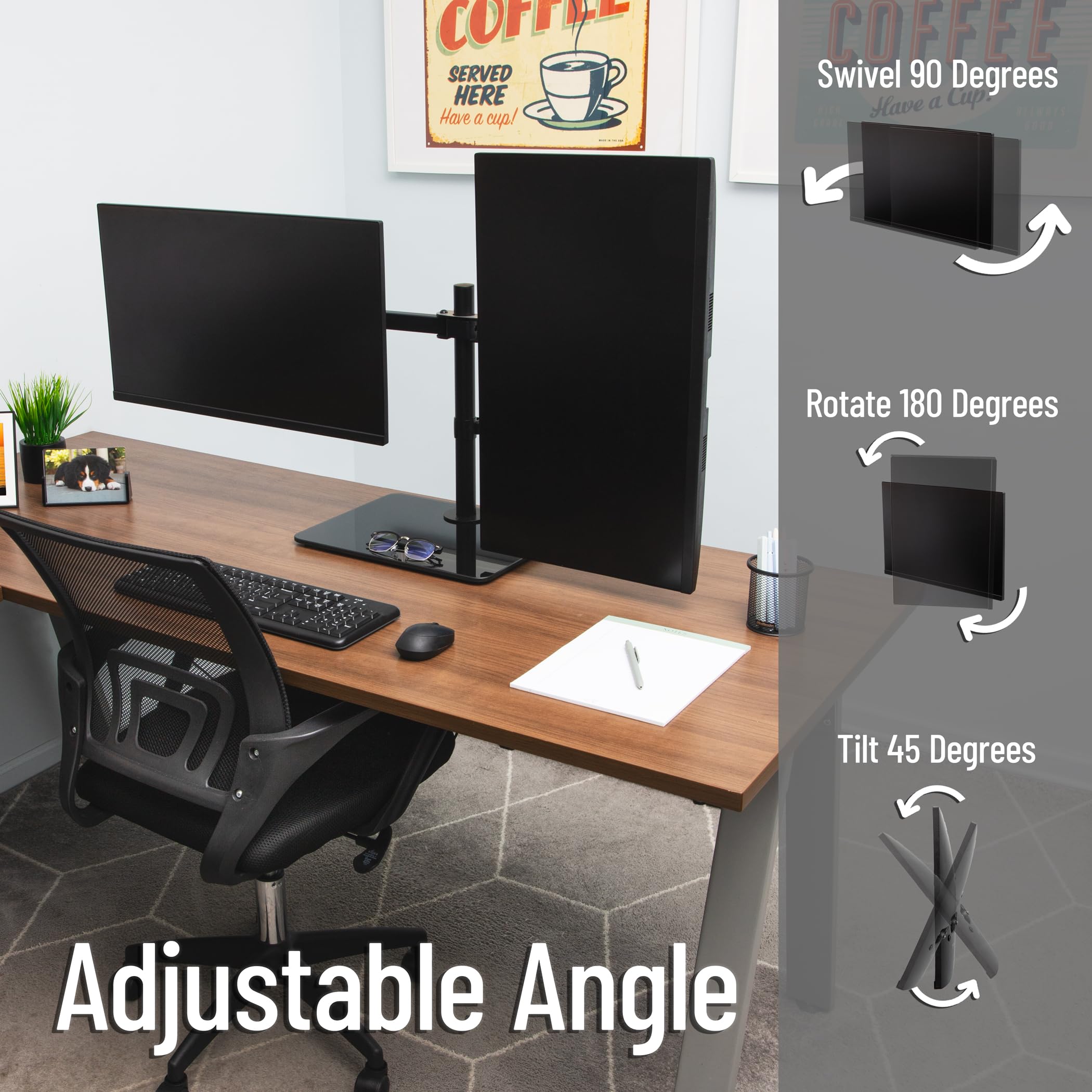 Mind Reader Supporto da scrivania per doppio monitor da 13"-32", VESA 75x75/100x100, movimento completo con rotazione di 180°, orientabile a ±90°, inclinazione ±45°, portata fino a 8 kg ciascuno