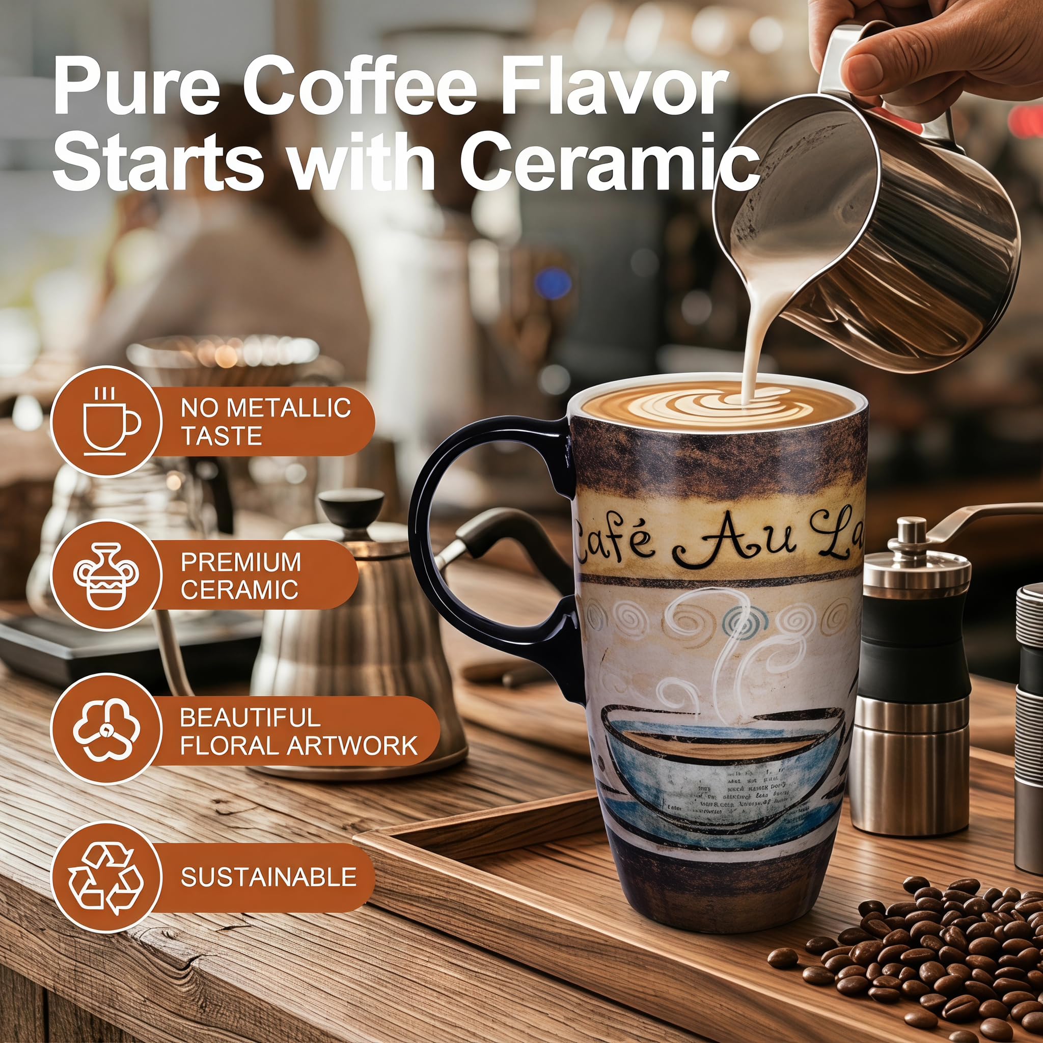Topadorn Ceramiczny kubek do latte 480 ml filiżanka do kawy z zamkniętą pokrywką i pudełkiem prezentowym, zestaw 2 szt