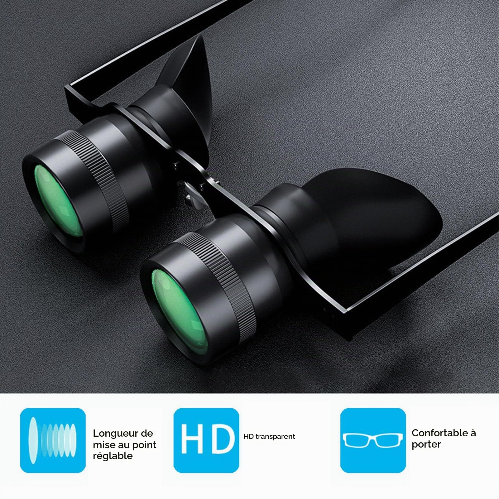 Lunettes Binoculaires Mains Libres, Optique Zoom 10X avec 3 Lentilles Polarisées, Jumelles Portables HD Réglables et Lunettes D'opéra pour la Pêche, L'observation des Oiseaux, la