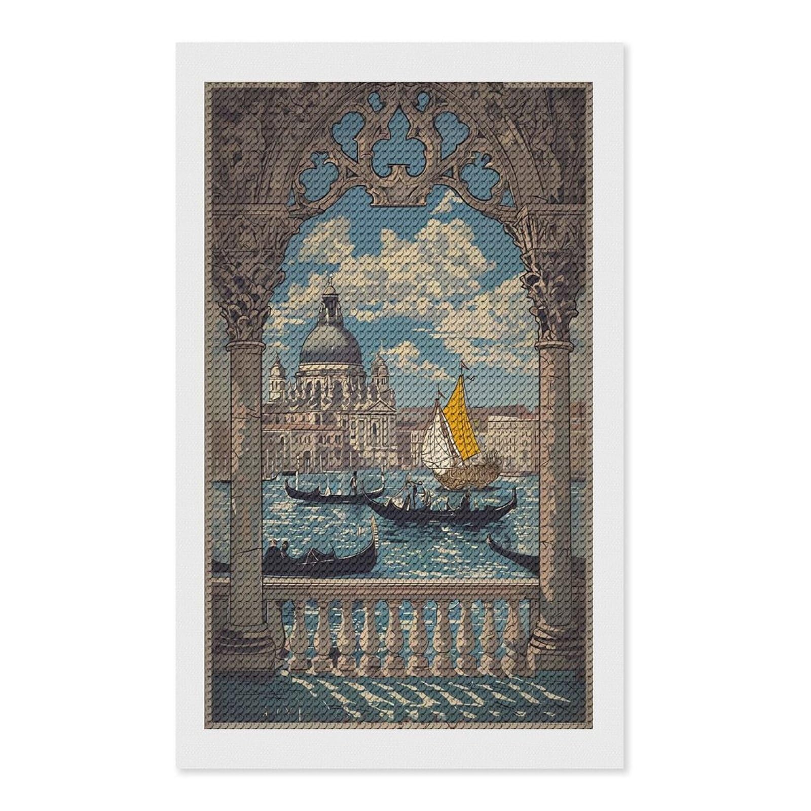 Junmoney Venice Gondola Scene Diamond Art Kit 12"x20", Modern Decor, for Adults, Printed Canvas, Holiday Gift Idea, Fun Craft Experience