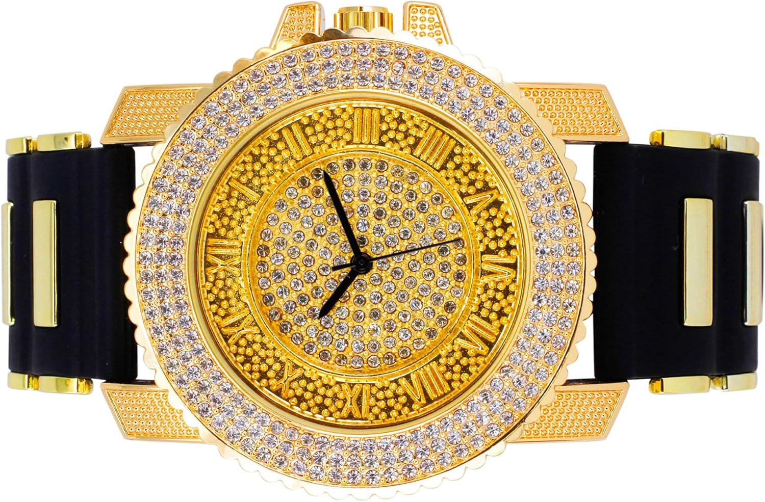 Techno Pave Men's 45mm Iced Out Roman Dial Watch with Silicone Band