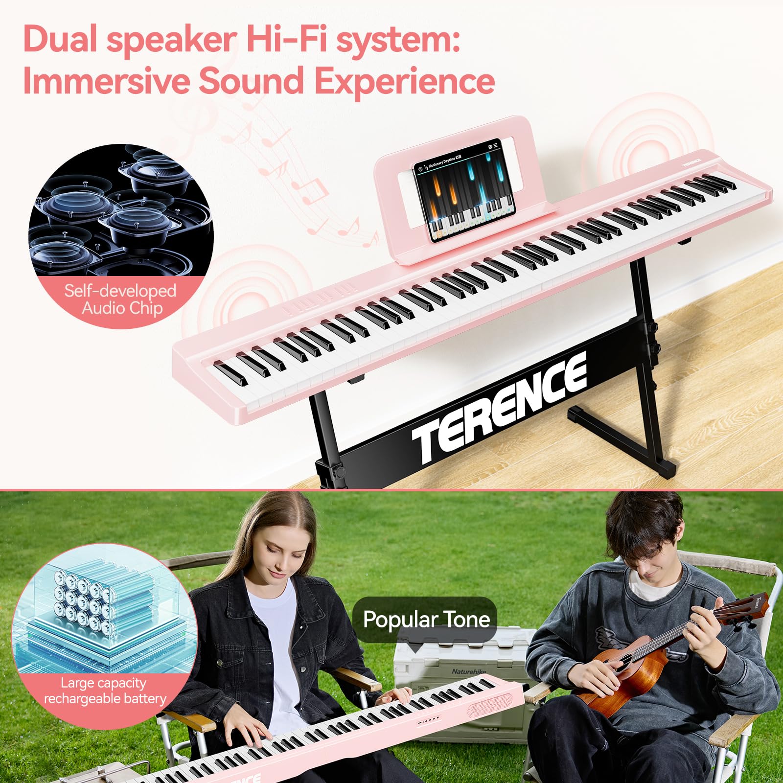 Portable Piano Keyboard Foldable: Portable Keyboard Piano 88 keys Semi-Weighted keyboard with MIDI Bluetooth TERENCE Electric Folding Piano Kit for Adult Toddler Kids