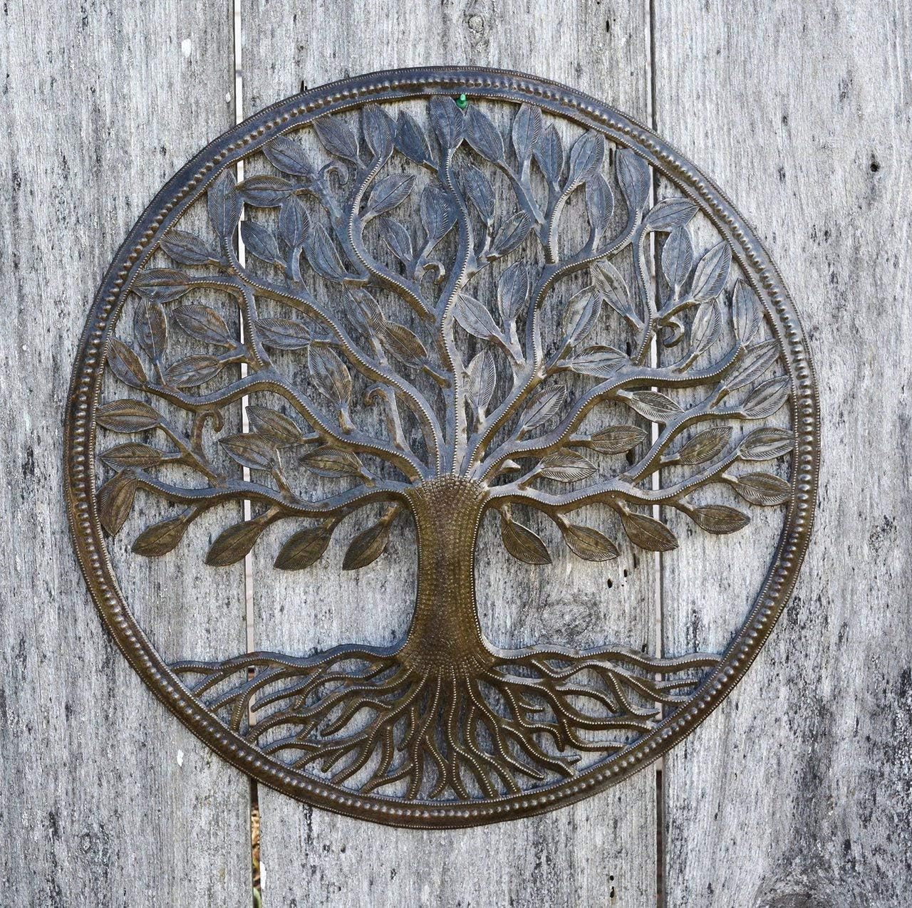 It's Cactus Handmade Tree of Life Wall Decor, Metal Hanging Artwork from Haiti, 23 Inch Round Sculpture, Display Indoor or Outdoor, Fair Trade Member