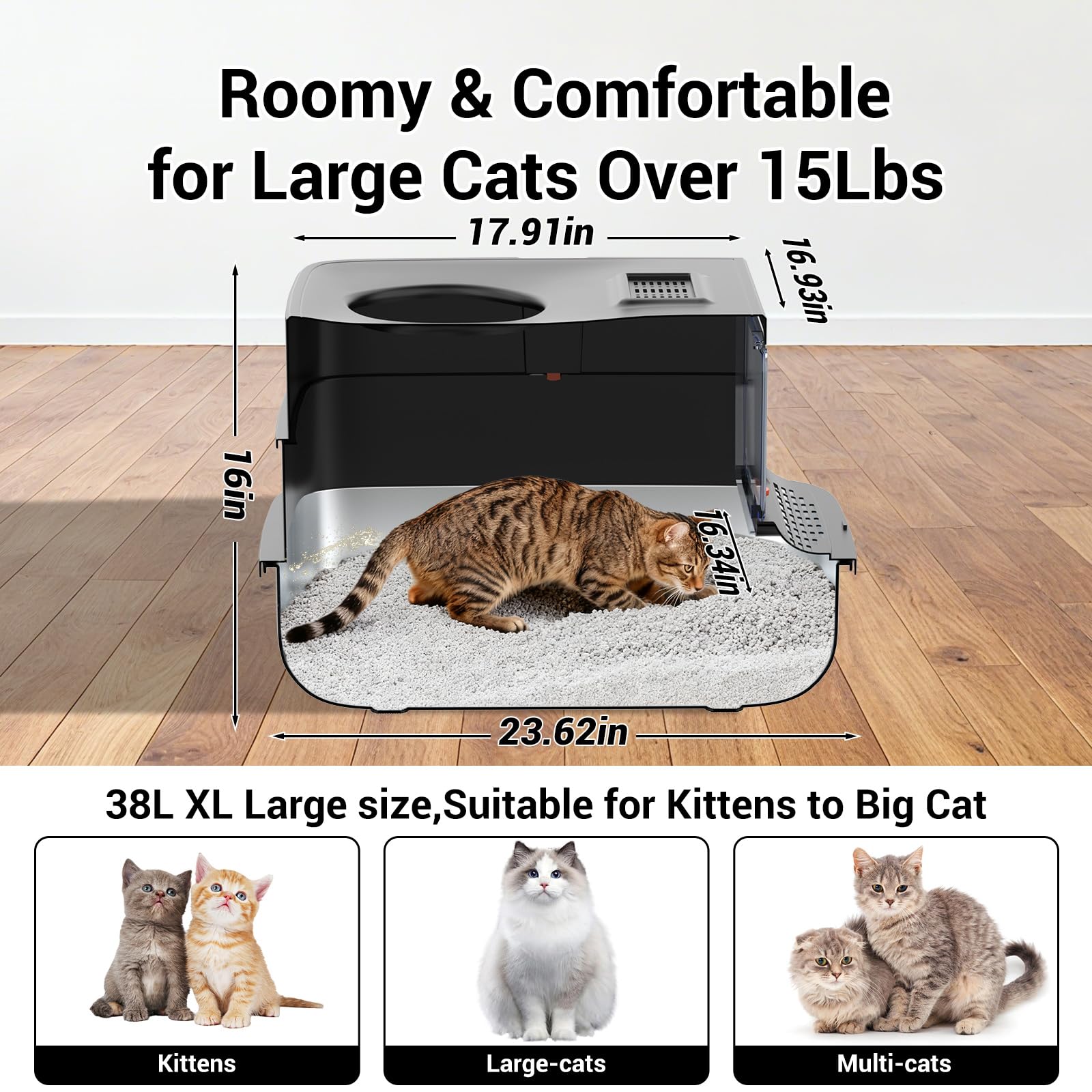 Lettiera per gatti in acciaio inox con coperchio, lettiera extra large per gatti di grandi dimensioni, lettiera in metallo con lato alto chiuso e paletta, facile da pulire, ingresso dall'alto