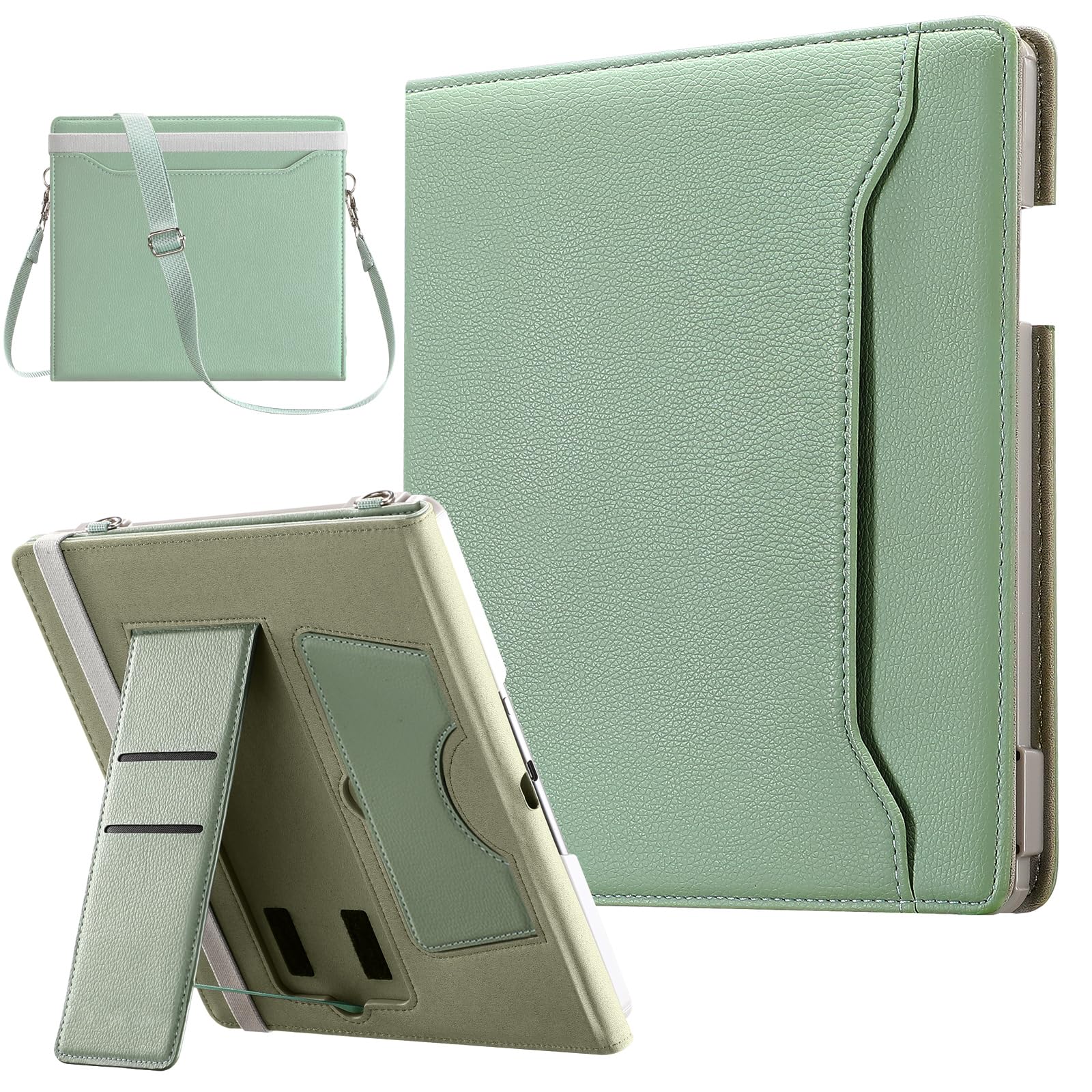 E NET-CASE Case for Kindle Scribe 10.2 inch(2024/2022 Release),Premium PU Leather with Card Slot and Pen Holder and Auto Sleep/Wake,Shoulder Strap Cover for 10.2" Kindle (Light Green)-image-4