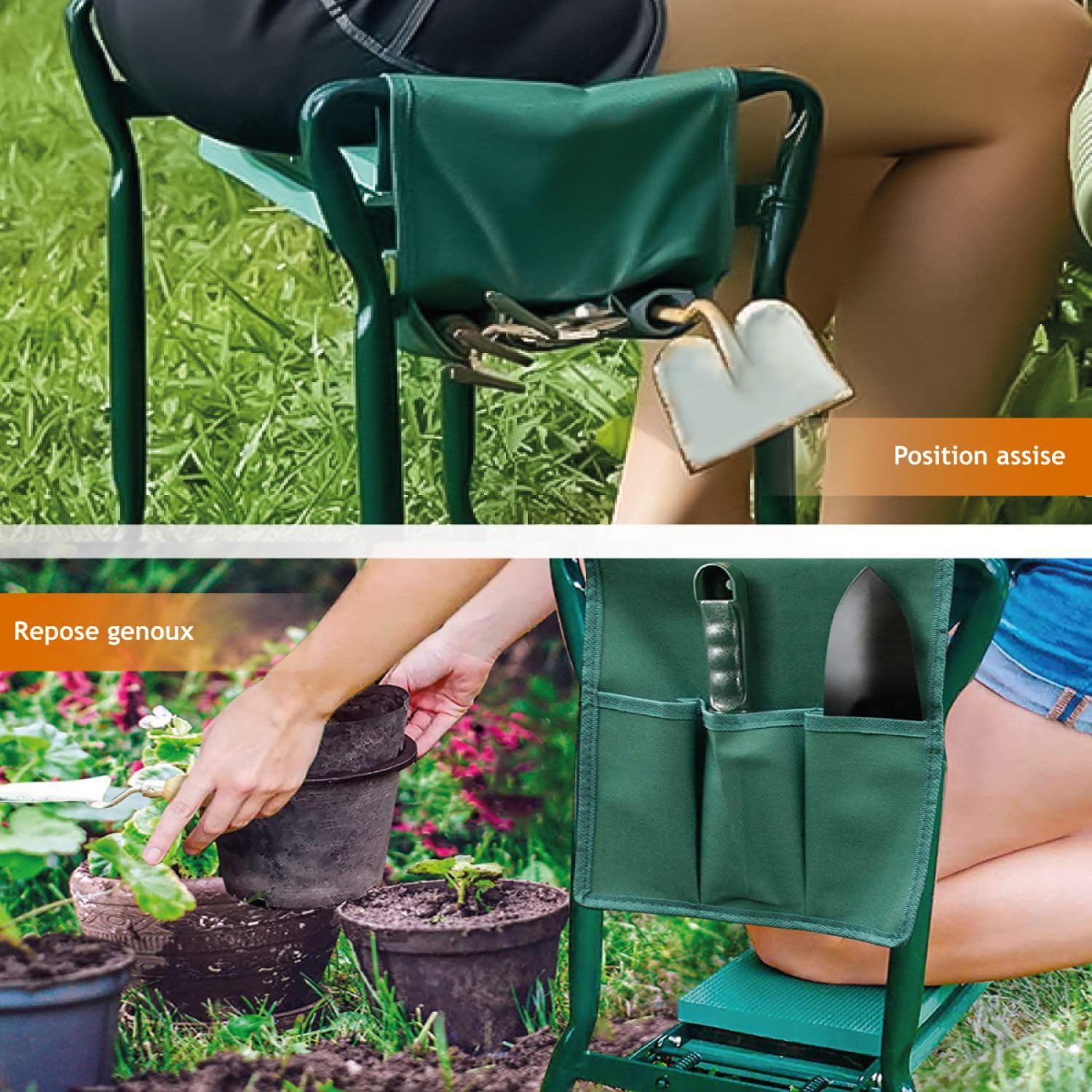 Linxor - Tabouret de Jardinage Pliable avec Rangement - Vert