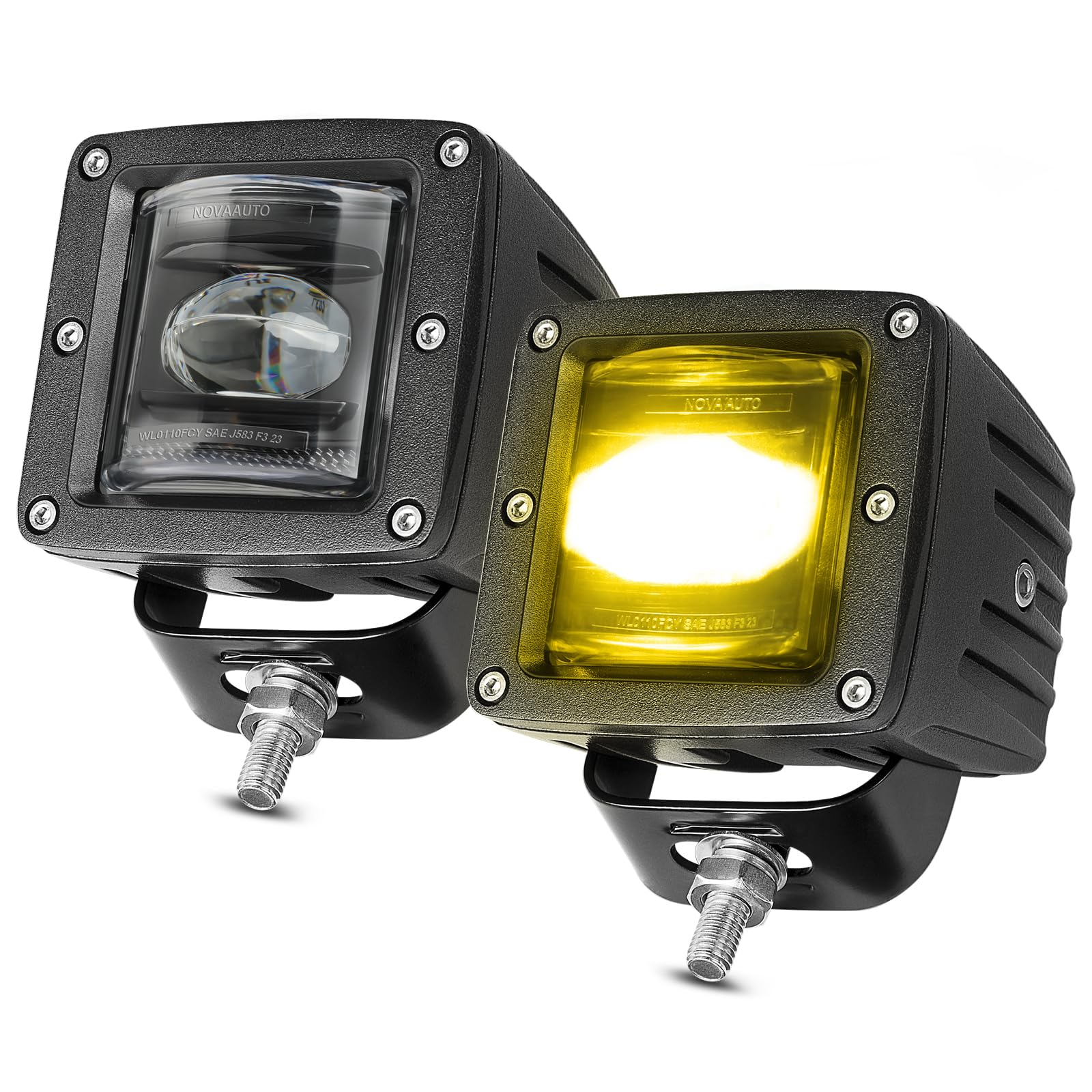 3 SAE Yellow LED Fog Lights Street Legal DOT Approved Square LED Cube Lights Cut-off Beam Amber Pods
