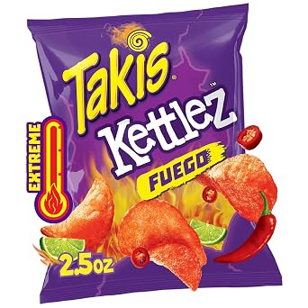Takis Fuego Kettlez - Hot Chili Pepper & Lime Flavored Extreme Spicy Potato Chip Snack Size Bag