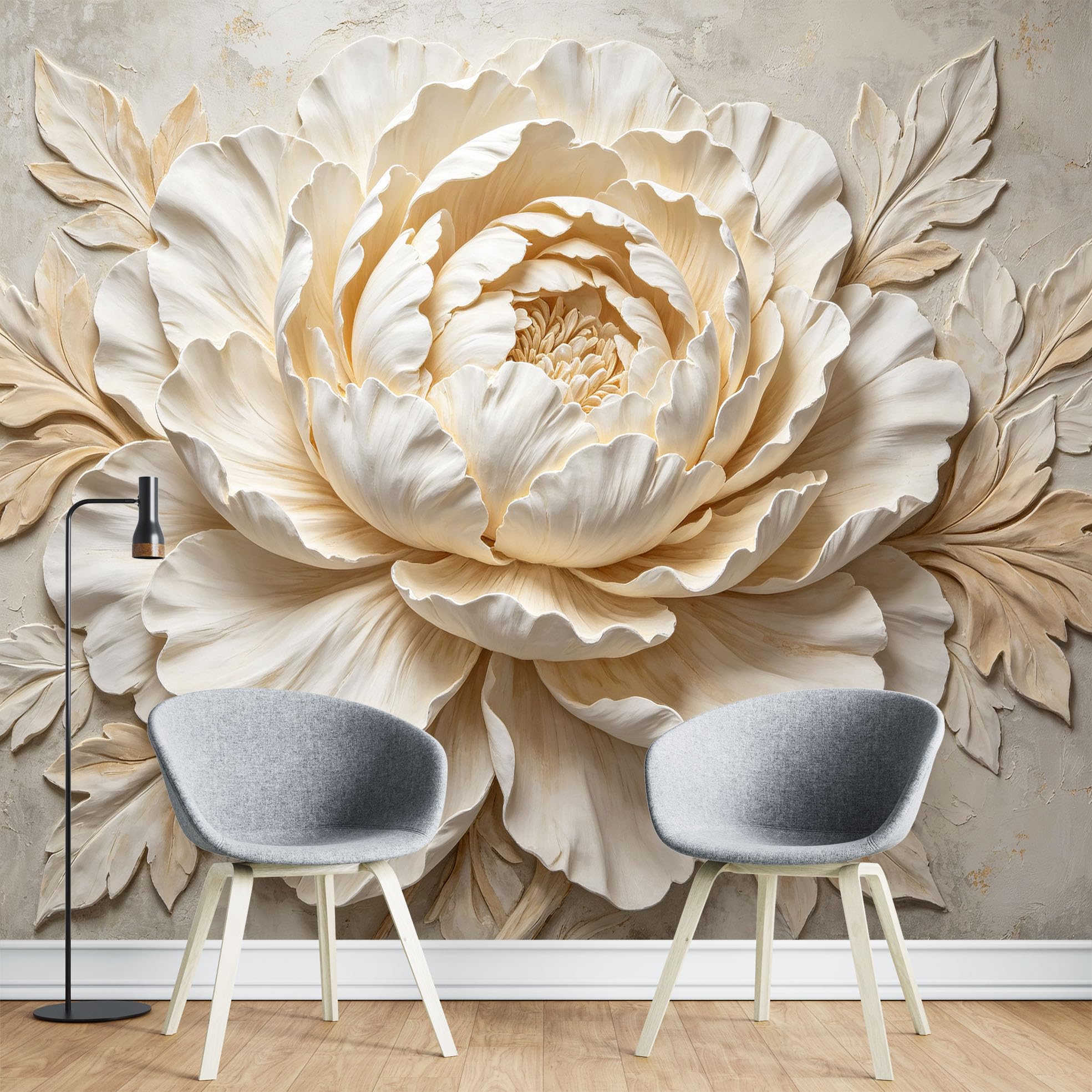 Fresque Murale, Papier Peint Mural Floral 3D Intissé 600 x 400 cm Grand Motif Pivoine Idéal pour le Salon la Chambre le Couloir Comme Mur D'Accent Ou Fond Tv.