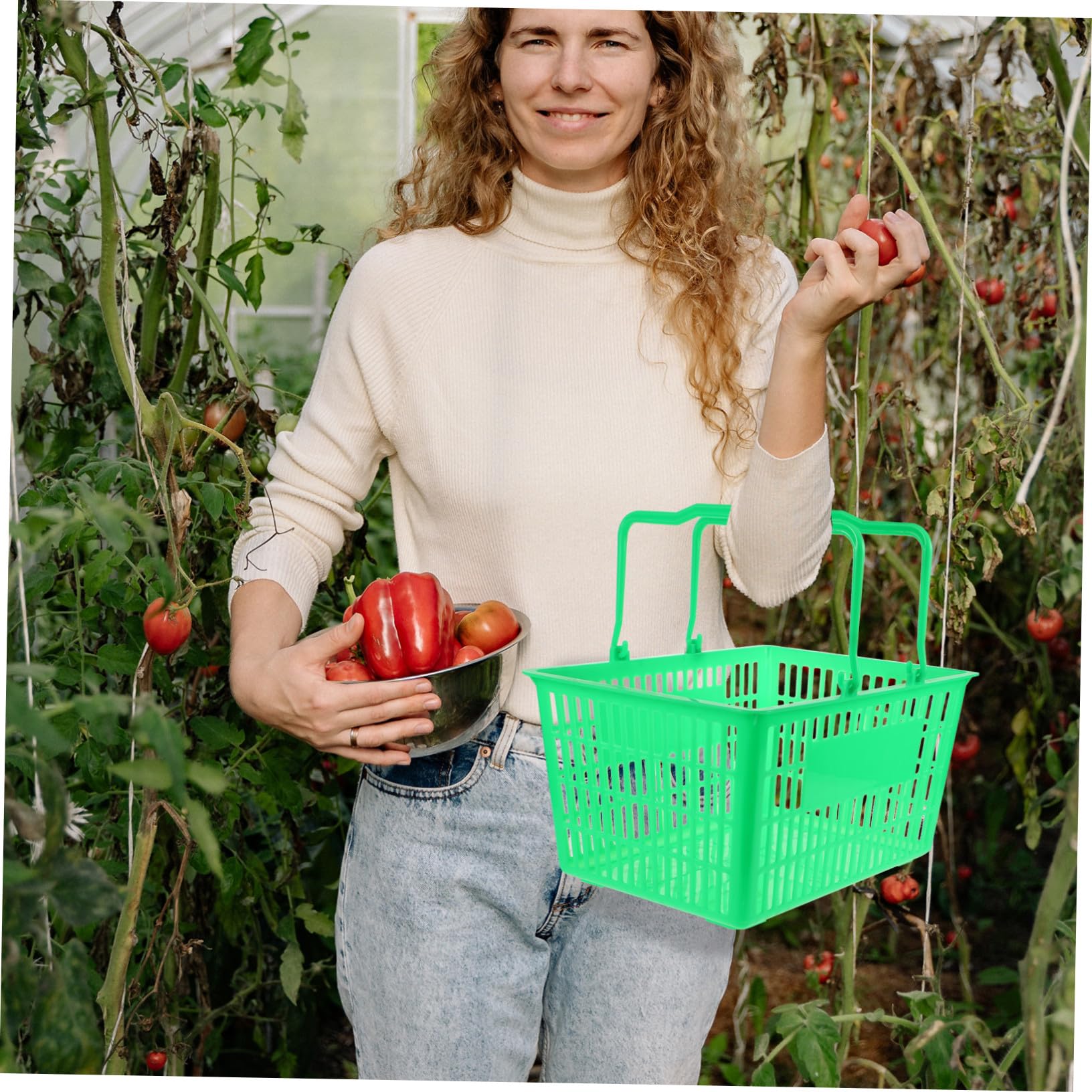 ERINGOGO Großer Dicker Kunststoff-einkaufskorb mit Ergonomischem Griff Handlicher Aufbewahrungskorb für Obst und Gemüse Praktischer Tragkorb für Supermarkt und Obstladen Stapelbarer