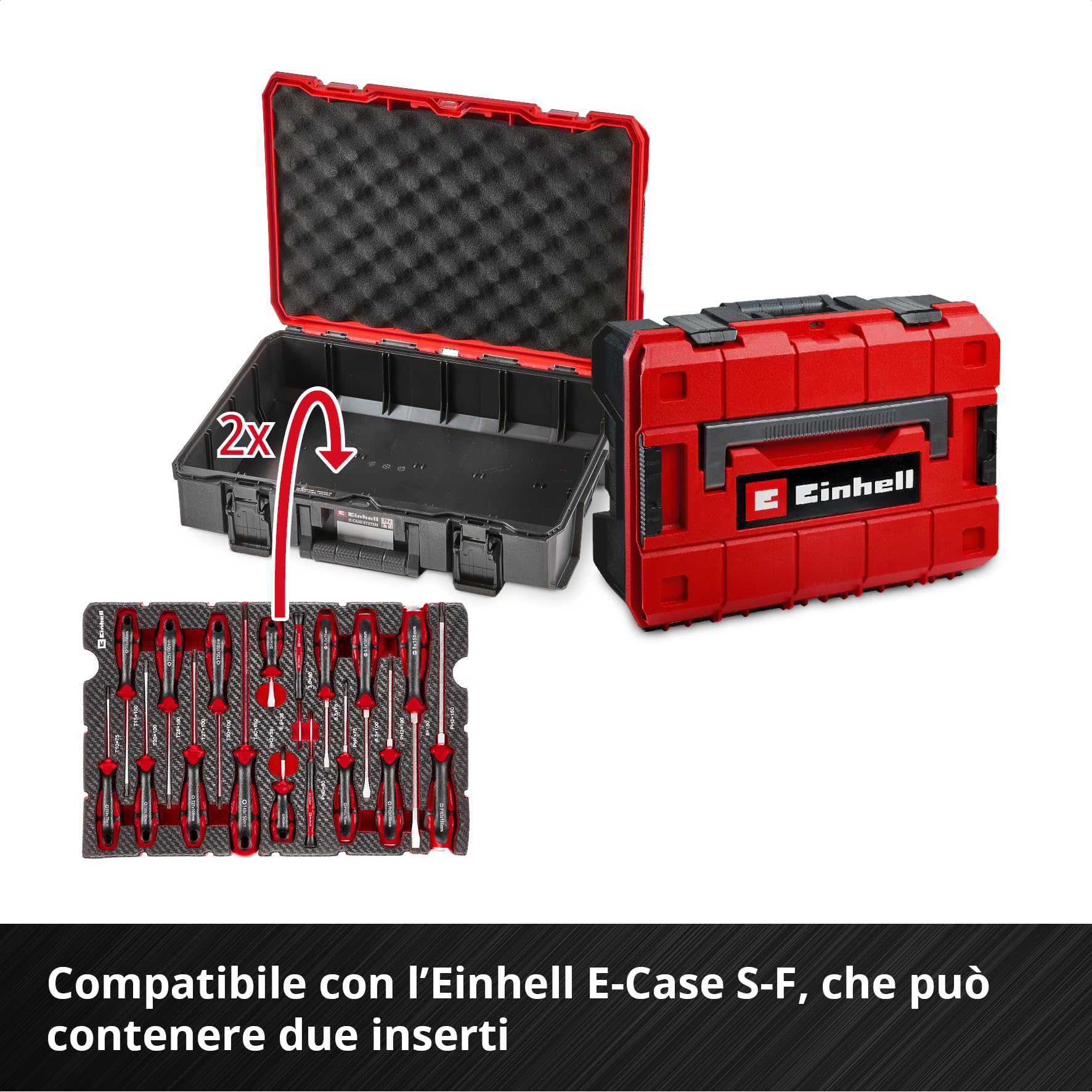 Einhell E-Case inserto portautensili 17 pezzi set di cacciaviti | Cacciaviti per carburatore | meccanica di precisione | calotta di battuta | profilo Torx | acciaio CrV | sistema E-Case