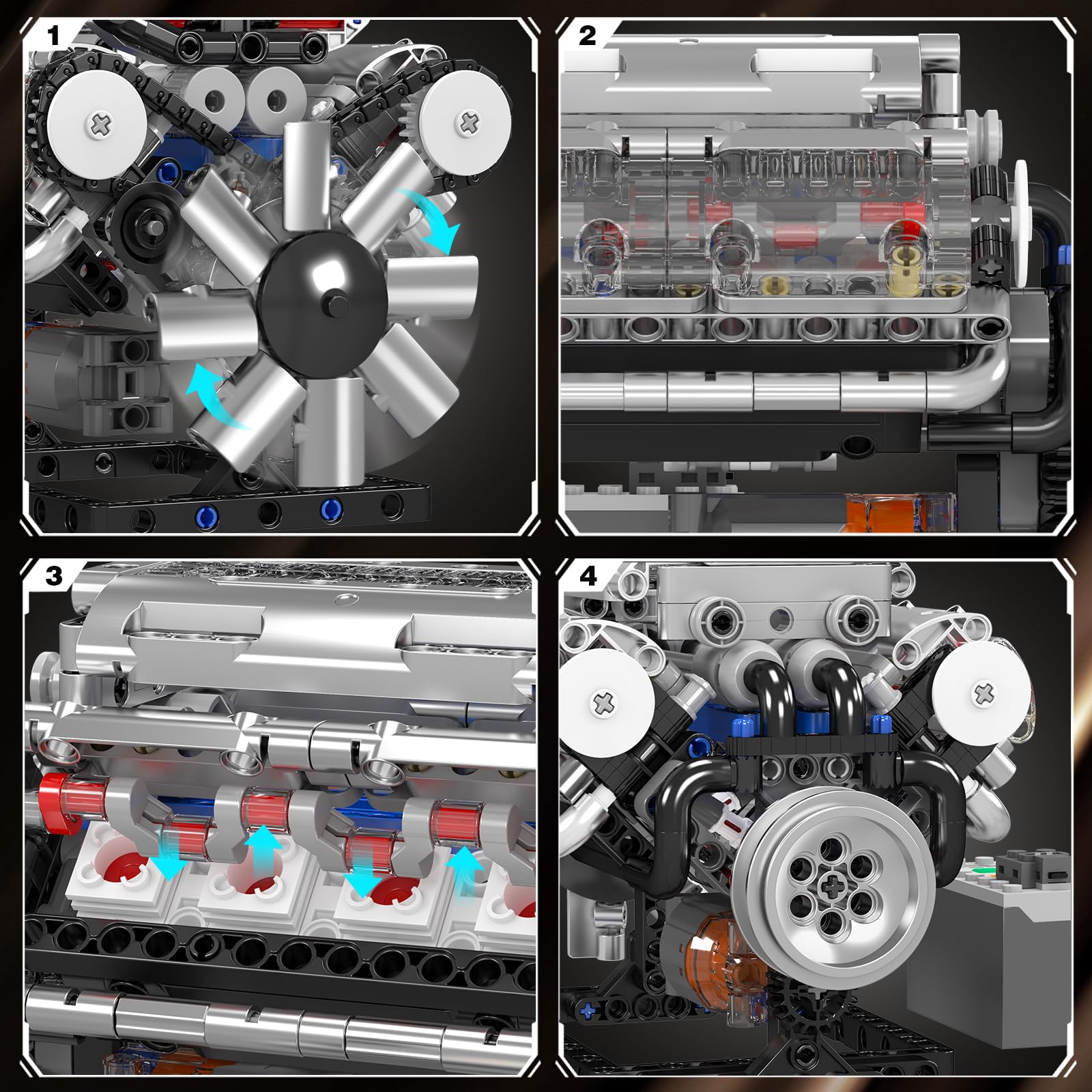 Mould King 10088 Technik V8 Engine Building Blocks Engine Model Clamping Blocks Simulation Motor with Functional Engine Kit (535 Pieces) - Image 3