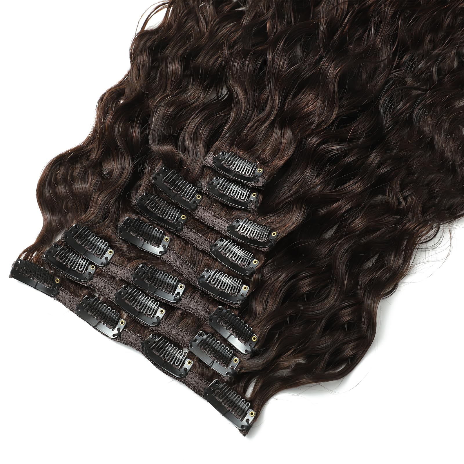 Extensiones de pelo Larafona Clip In de cabello natural, 100% extensiones de pelo Remy de cabello humano, color marrón oscuro 2#, gran rizo, 20 pulgadas/50 cm