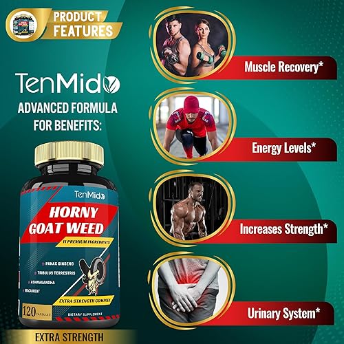 Miniatura 5 de Cápsulas de extracto de maleza de cabra cachonda de 10000 mg y ginseng, tribulus, ashwagandha, maca, tongkat y más, 120 cápsulas