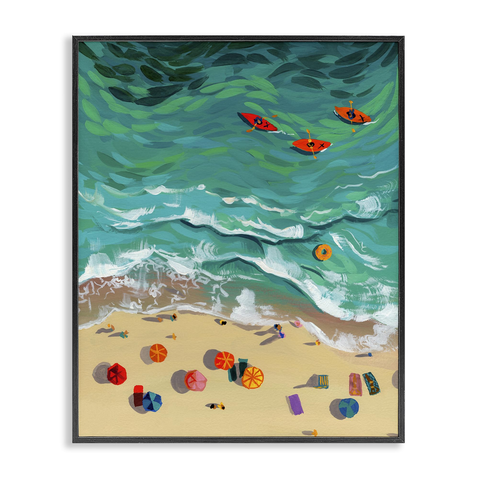 Stupell Industries Three Kayaks Turquoise Ocean 'Three Kayaks In Turquoise Waves', Framed Giclee Art, Black, 11 X 14 Inches, Easy To Hang And Sturdy, Made In Usa, By Brook Page