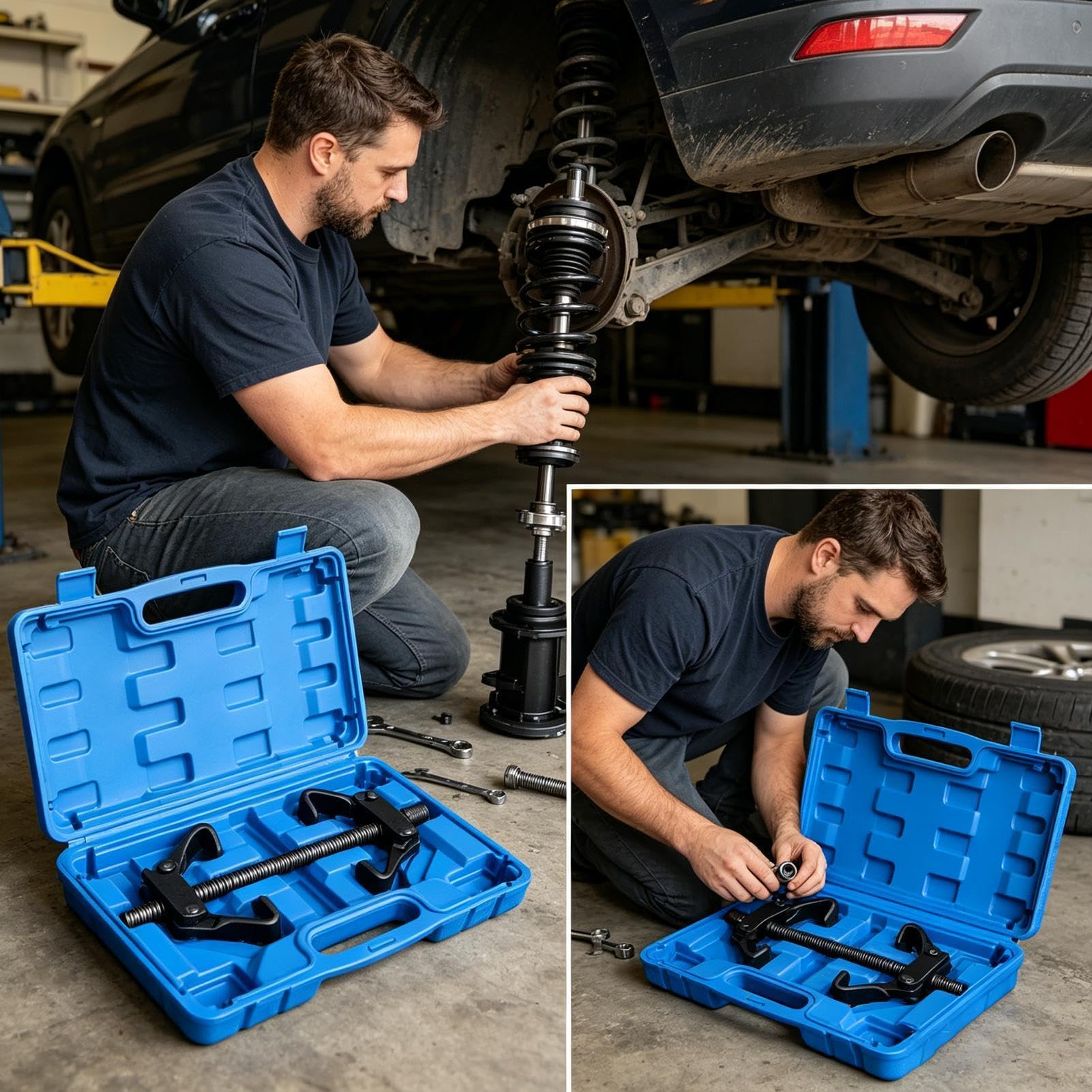 Attrezzo compressore di elicoidali Ganasce per riparazione ammortizzatori | Attrezzo installatore rimuovi elicoidali interne montante per auto, veicoli, automotive, garage e manutenzione