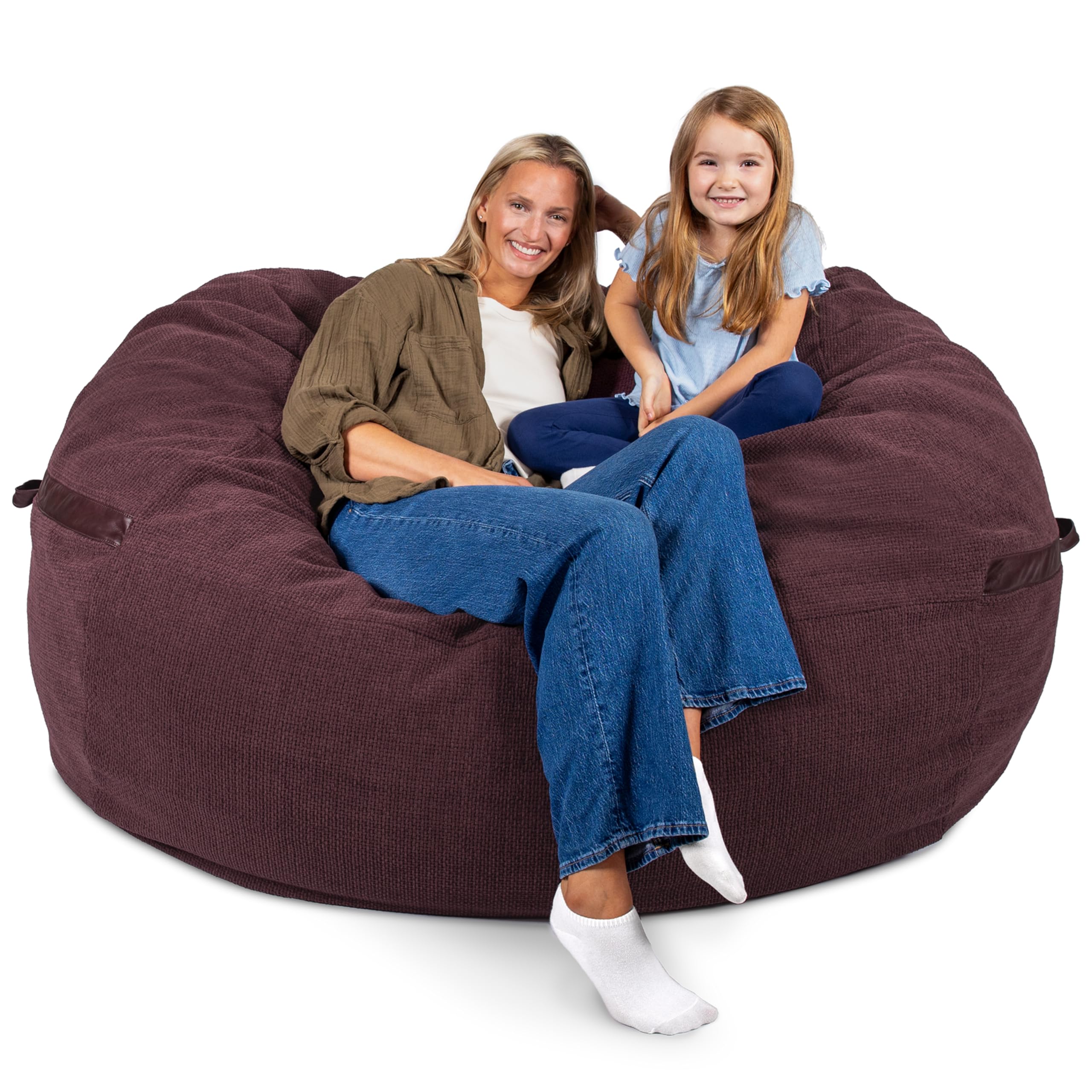 Big Joe Fuf 7Ft Giant Foam Bean Bag Chair, Oversized Couch with Removable Cover for Kids, Teens, Adults, Merlot Cloudweave, 7 Foot