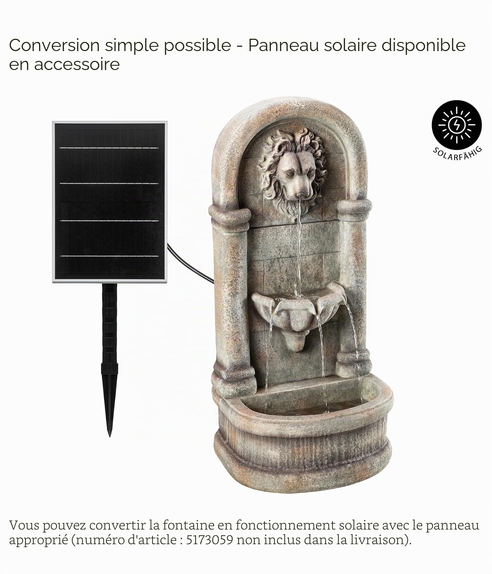 Dehner Fontaine Murale de Jardin Faro avec éclairage LED, Environ 103,5 x 38 x 49,5 cm, polyrésine, Gris