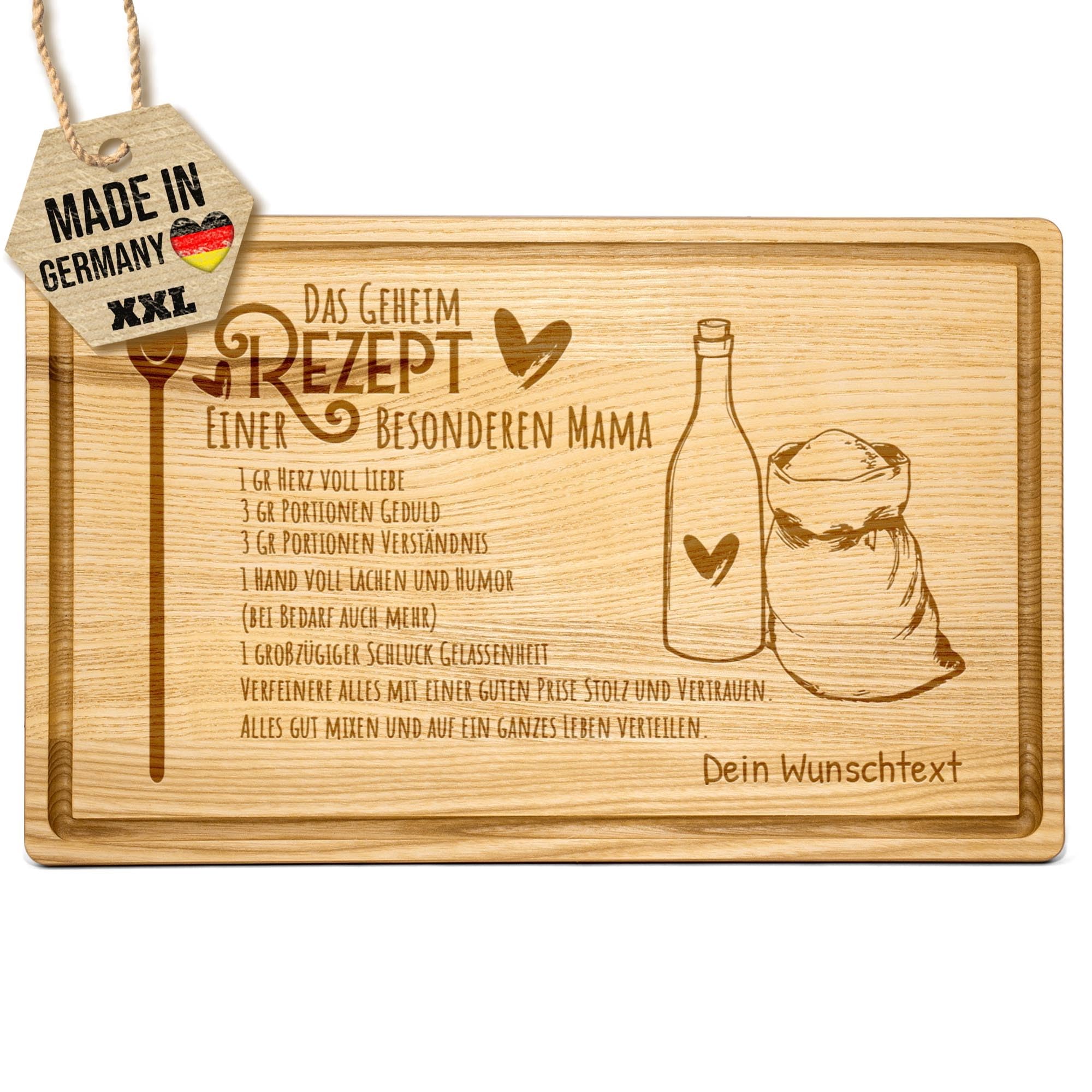 PR Print Royal Großes Holzbrett mit Gravur - Geheimrezept einer besonderen Mama - mit Name - Personalisiertes Geschenk zum Geburtstag, Muttertag - Schneidebrett Eschenholz, 40 x 25 x 2 cm