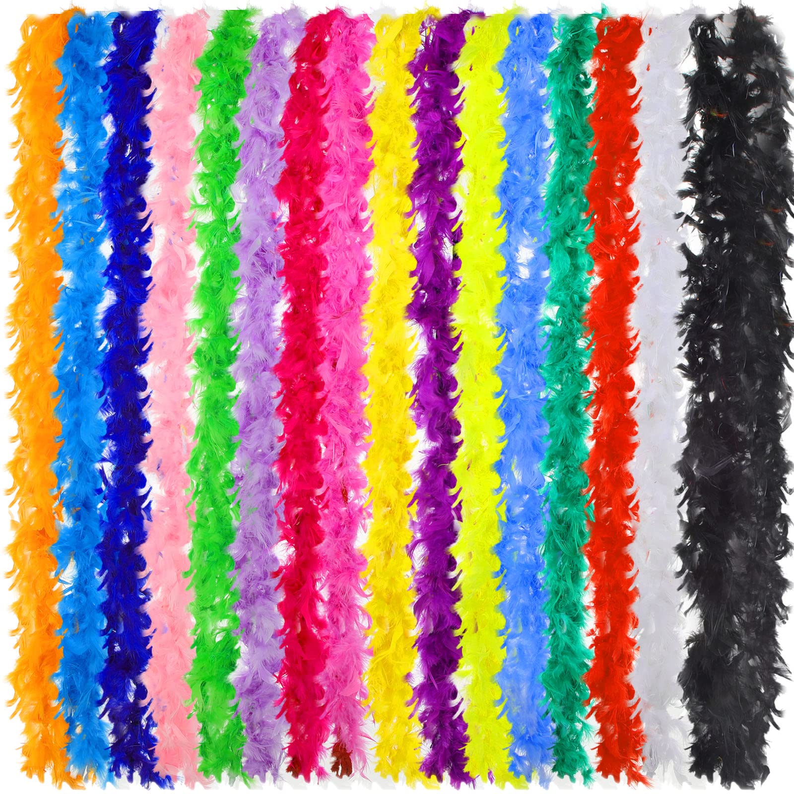 16 Pieces Boas for Party Bulk 6.6 ft Feather Boas for Adults Kids Mardi Gras Costume Dress up DIY Party Neon Accessories, Pink, Red, Green, Yellow, Blue, Black Boa Feather Scarf, 16 Colors