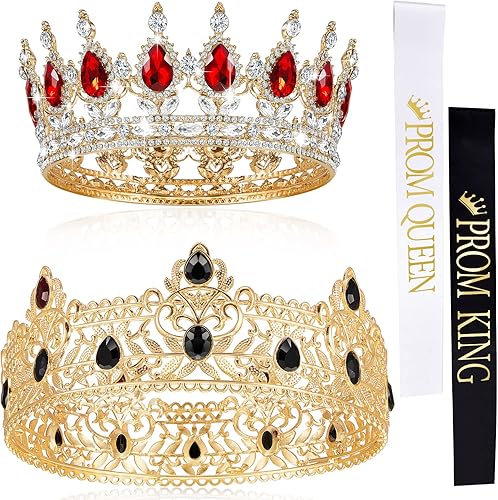 4 coronas de tiara de oro para hombres y mujeres, para baile de graduación, reina y King, corona de satén con diamantes de imitación para boda,