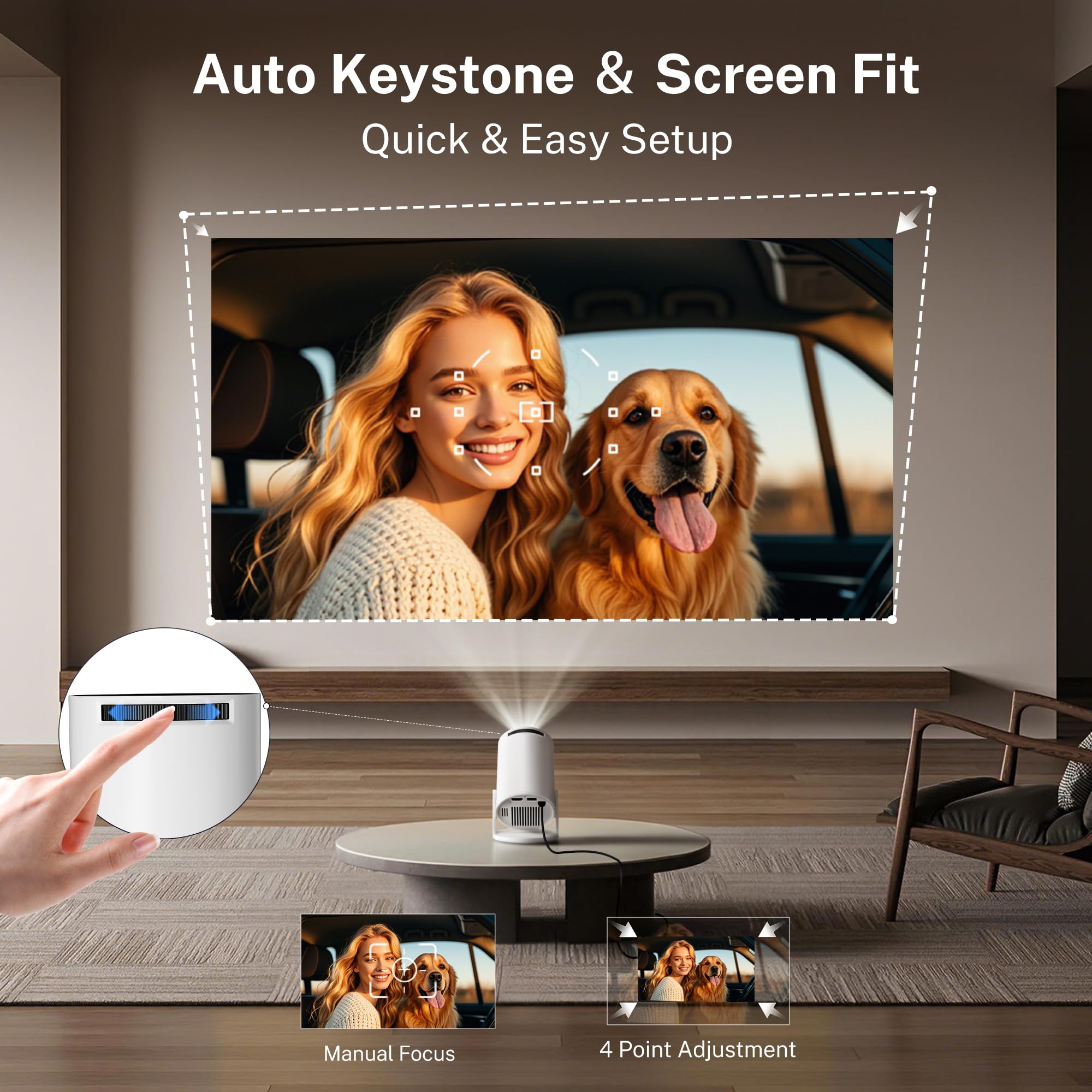 Mini Beamer 4K-Unterstützung, Android 14, WiFi&Bluetooth HY300pro+
