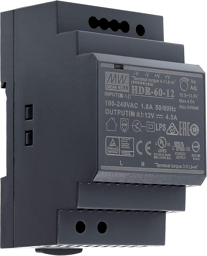 Mean Well HDR-60-12 - Fuente de alimentación para carril DIN (12 VCC, 4,5…