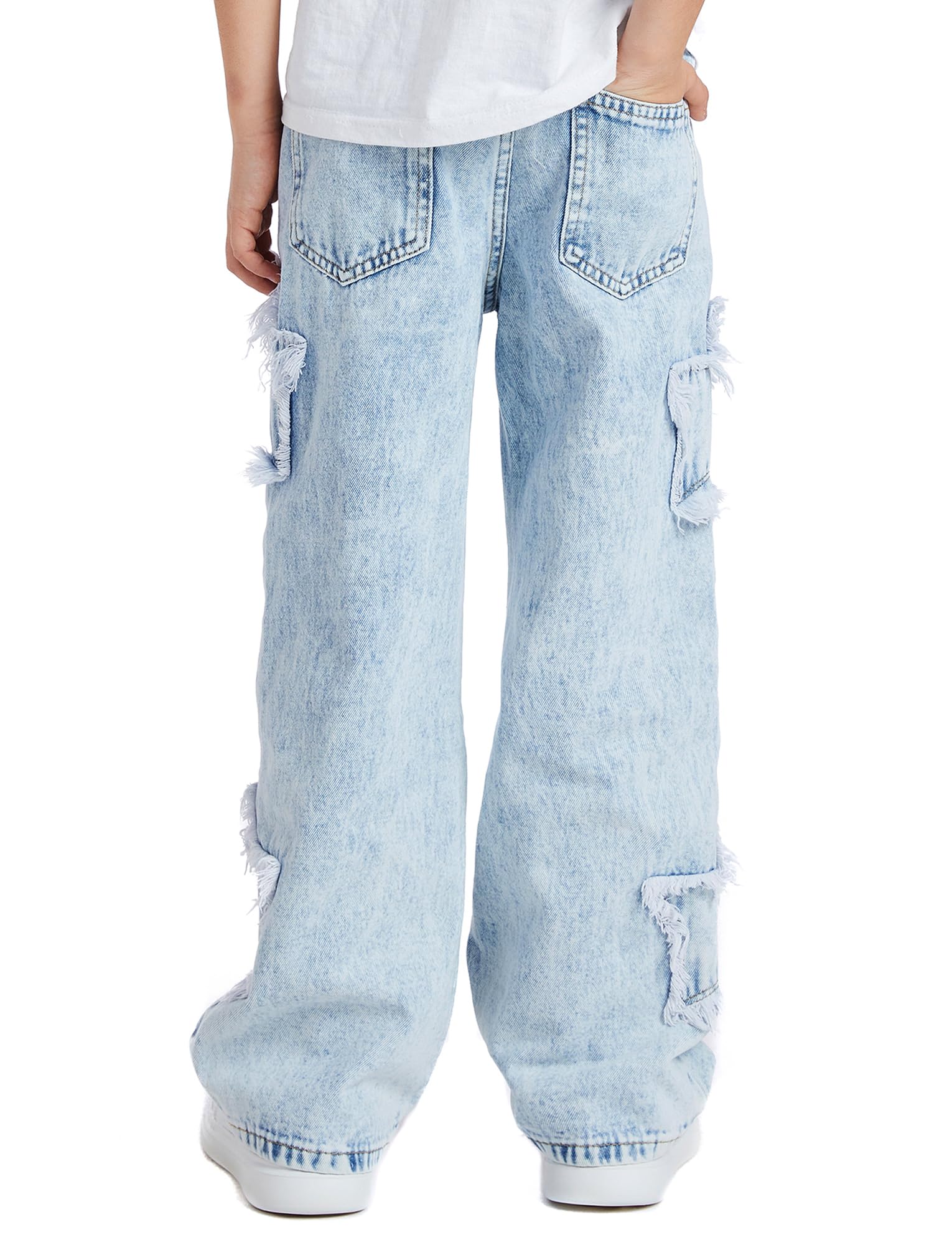SEAUR Jeans da ragazzo, a gamba larga, con elastico in vita, Y2K, denim, stile vintage, EU 128-152 (8-12 anni)