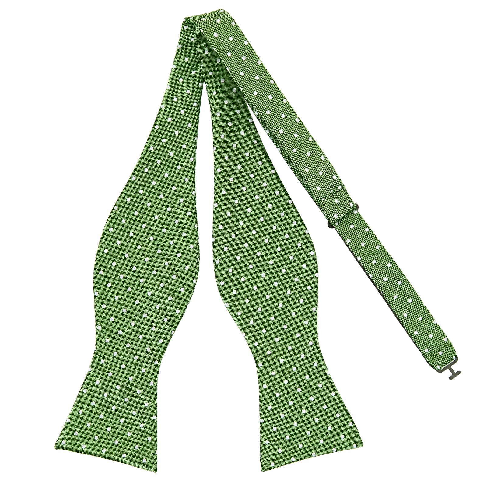 PenSee Mens Self Bow Tie Polka Dots Woven Silk Bow Ties, 103-green & White Dots, Medium