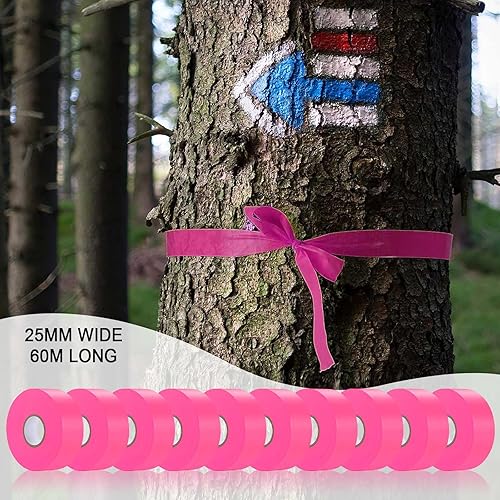 Miniatura 23 de Paquete de 10 cintas de señalización roja, rollo de marcado de neón de cinta de plástico no adhesivo, 1 pulgada x 2000 pies, cinta de marcado