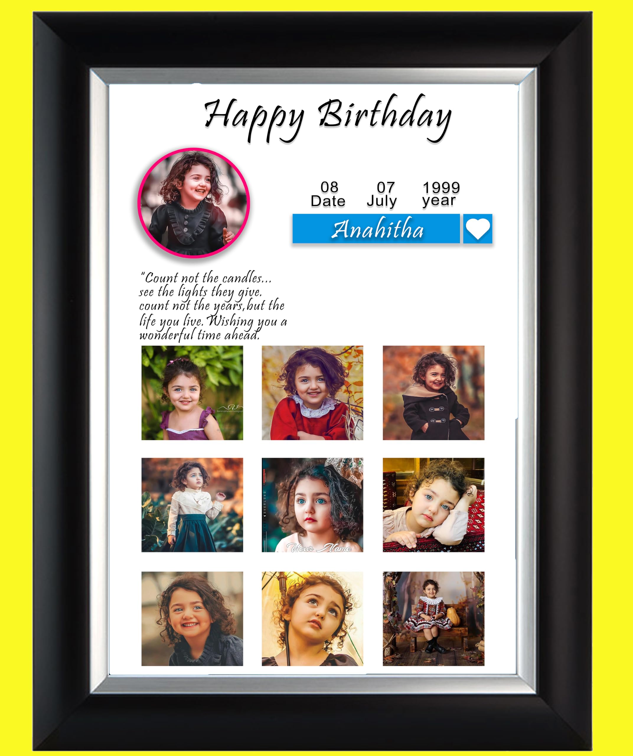 Personalised Happy Birthday Photo Collage Frame with Name | 9 Photo Collage, Custom Name & Date, Birthday Quote, Black Photo Frame, Unique Keepsake-image-5