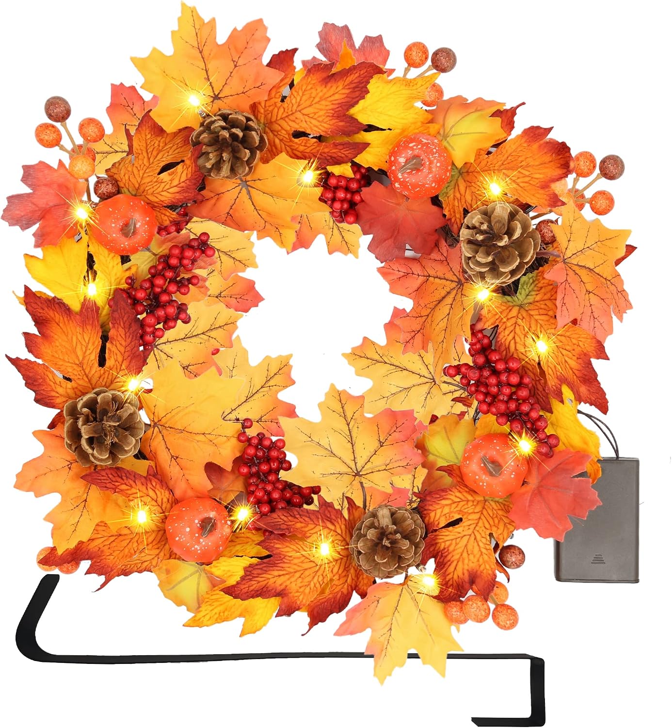 SAND MINE Fall Door Wreath, 17 inch Thanksgiving Harvest Door Wreath for Front Door with Maple Leaf and Berry, Pinecone, Pumpkins, Ideal for Fall Harvest Thanksgiving Autumn Decoration