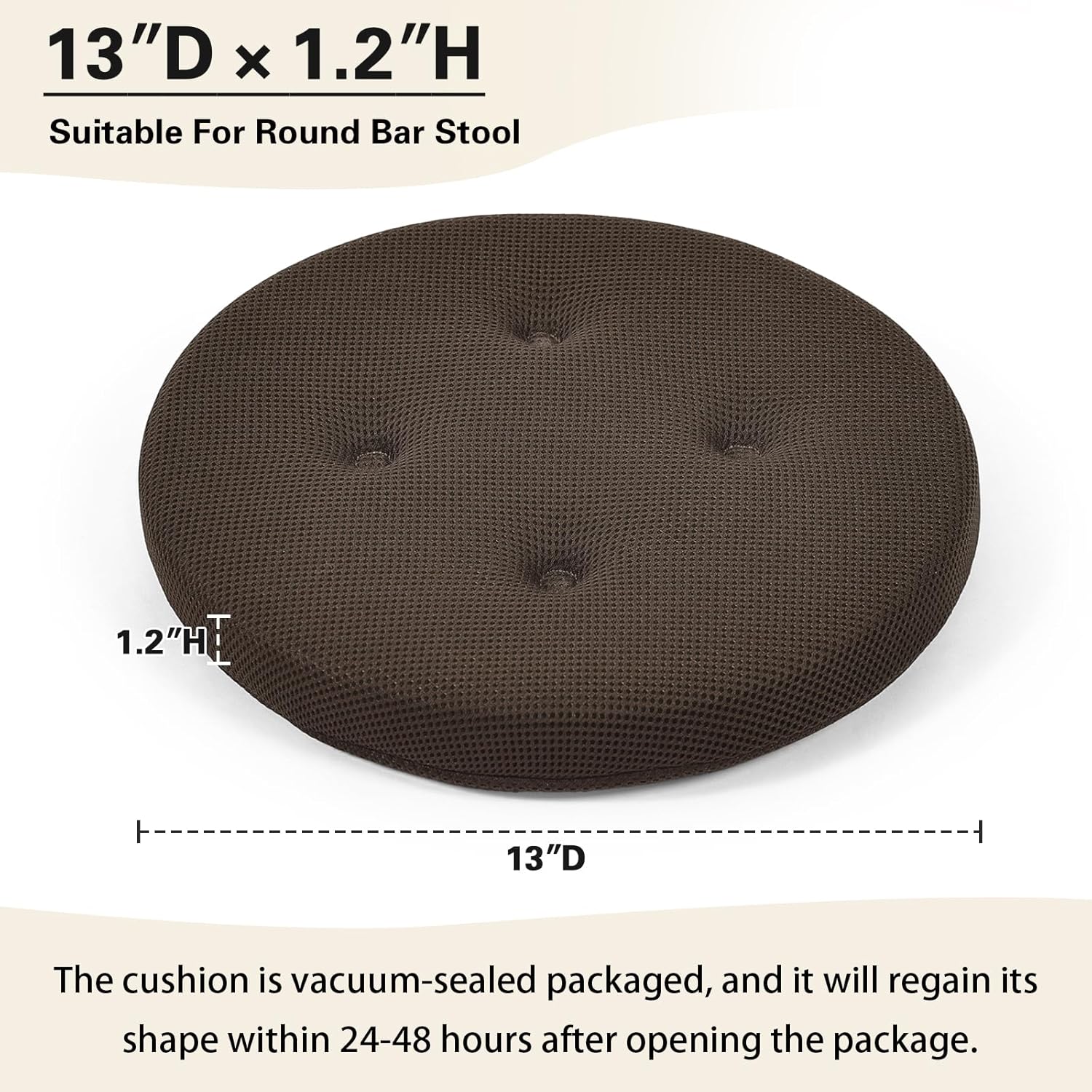 baibu Set of 2 Bar Stool Cushion, Super Breathable Round Bar Stool Cover Seat Cushion Brown 13" - 2 Cushions Only