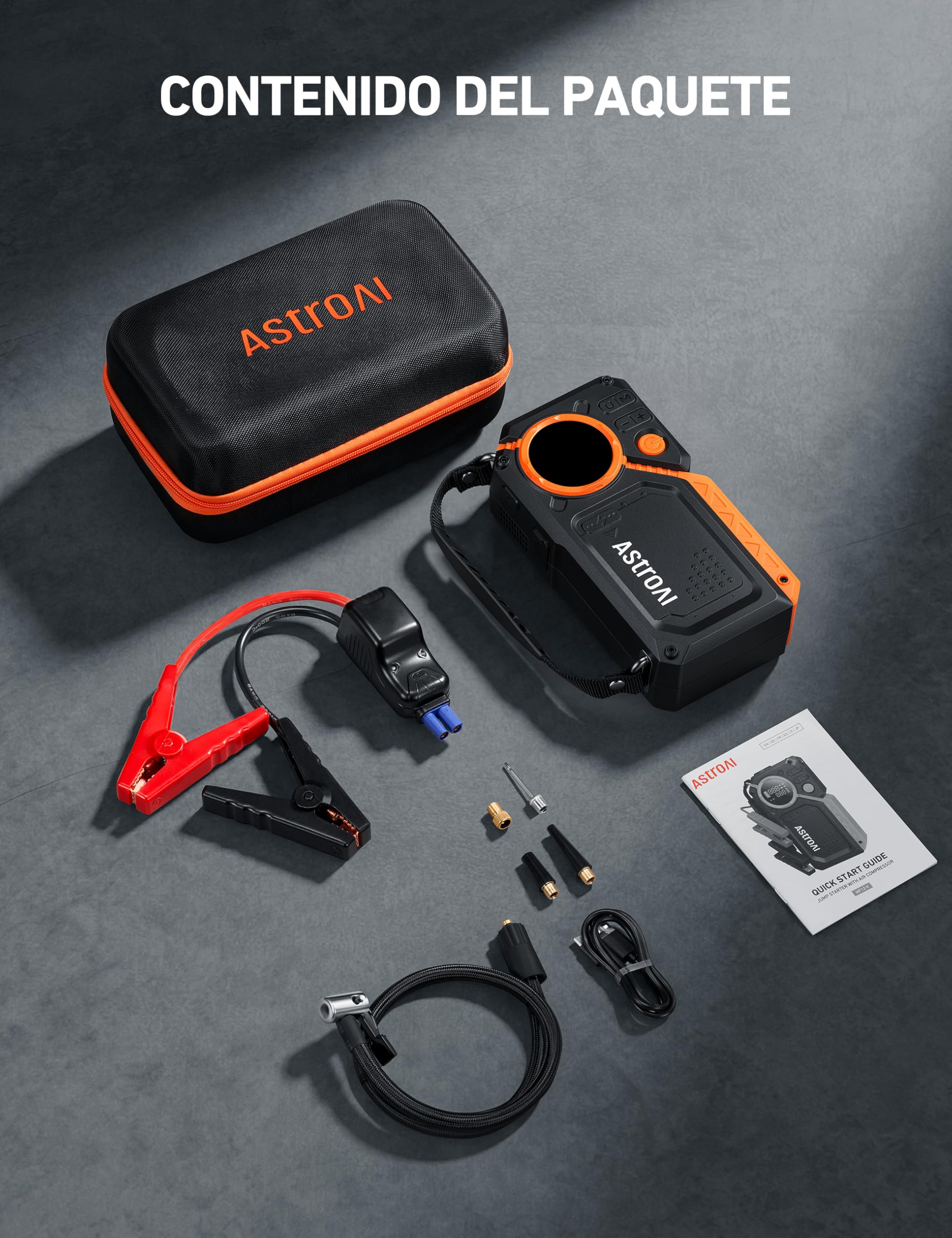 AstroAI Arrancador de Batería de Coche 8000A con Compresor Aire, Arrancador Coche Prtatil con Inflador de 150 PSI, Jump Starter 12V (Todo Gasolina o 12L Diésel), con Pantalla LED y Luz de Emergencia