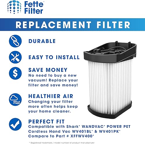 Miniatura 6 de Fette Filter - Filtro de repuesto Hepa XFFWV400 compatible con Shark Wandvac Power Pet modelos de aspiradora de mano inalámbrica WV401BL WV401PK