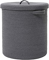 Vista 21 de Cesta de almacenamiento extra grande de 16 x 16 x 18 pulgadas con tapa, cestas de almacenamiento de cuerda de algodón, canasta de lavandería, Gris