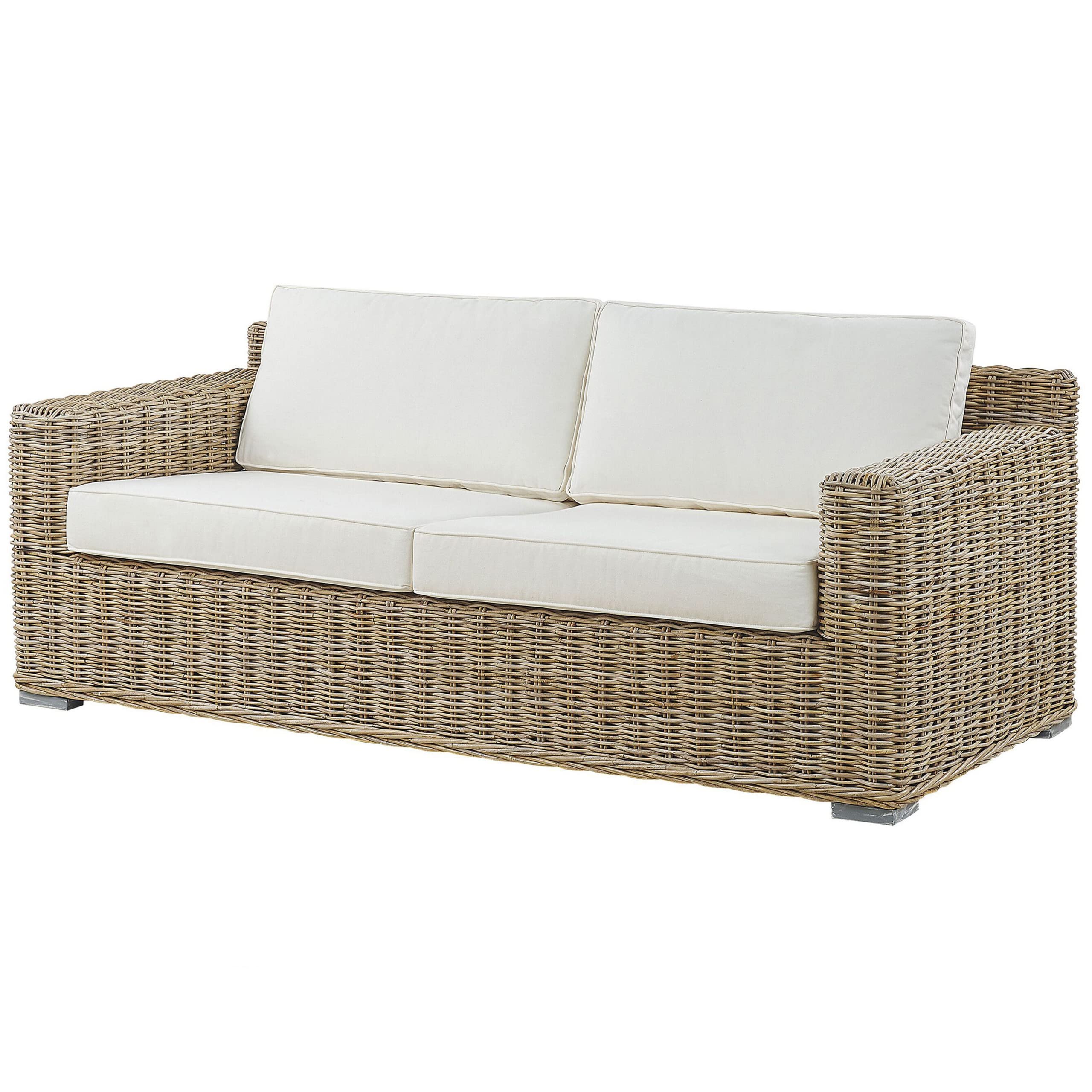 Beliani Klassisches Gartensofa Hellbraun mit Auflagen in Cremeweiß Rattan 2-Sitzer Ardea