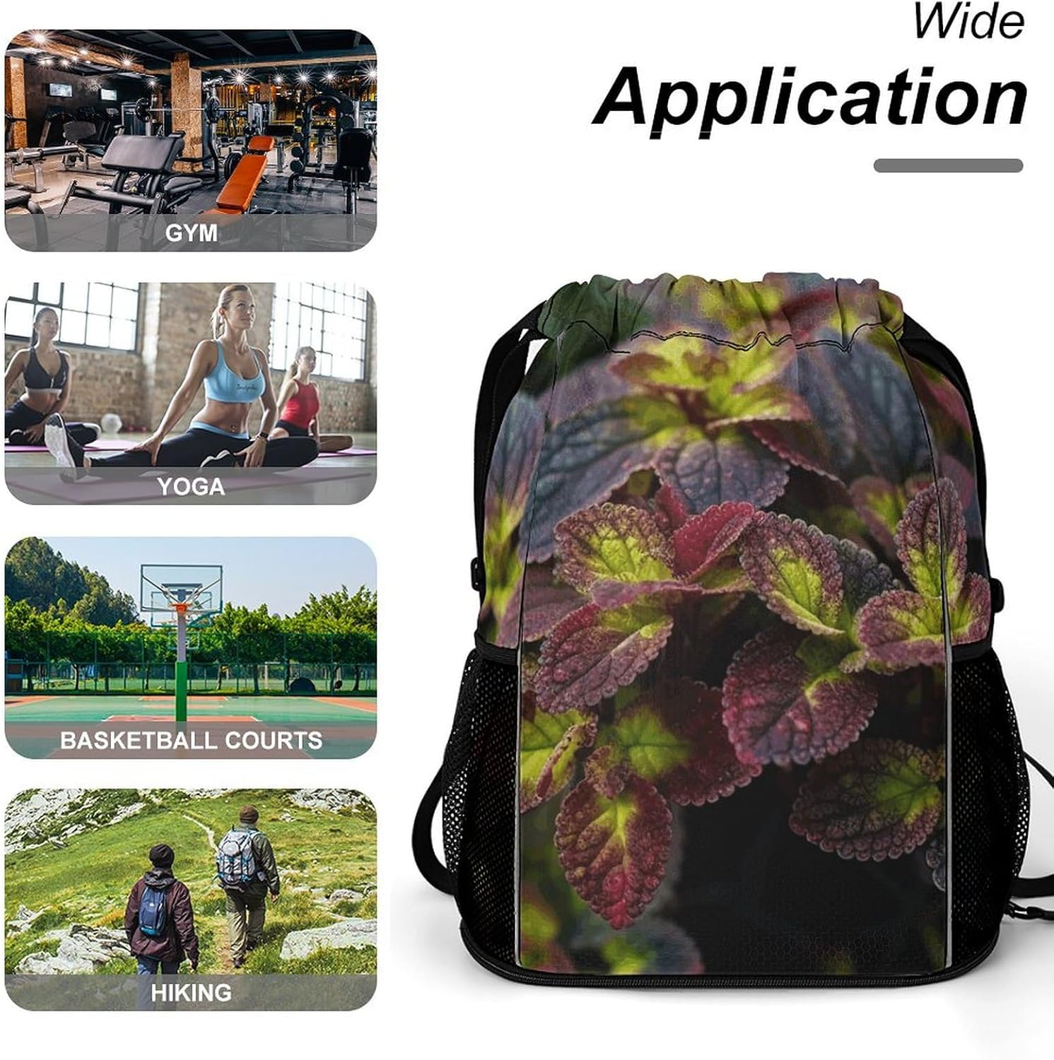 Sports Drawstring Backpack Plant with Dark Leaves Lightweight Backpack Dry And Wet Separation Large Capacity