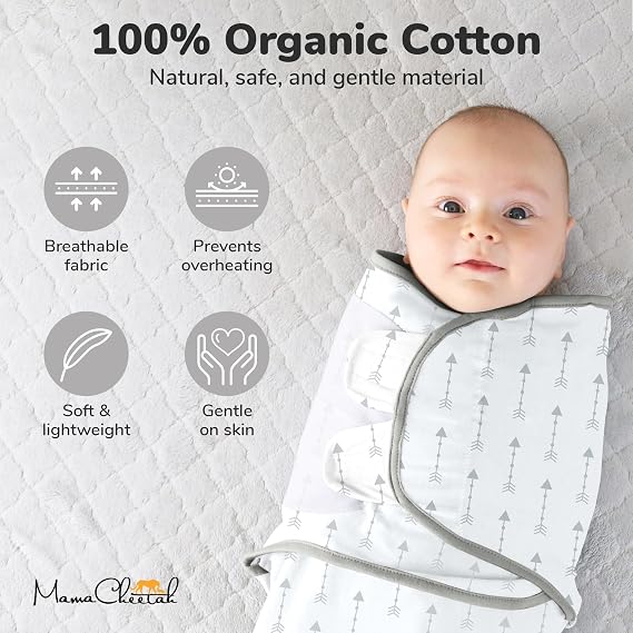 Organic Cotton Baby Swaddle Blanket Wrap, Easy Swaddle Sack Large 14-18 lb