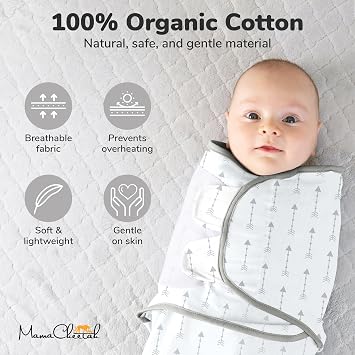 Organic Cotton Baby Swaddle Blanket Wrap, Easy Swaddle Sack Large 14-18 lb