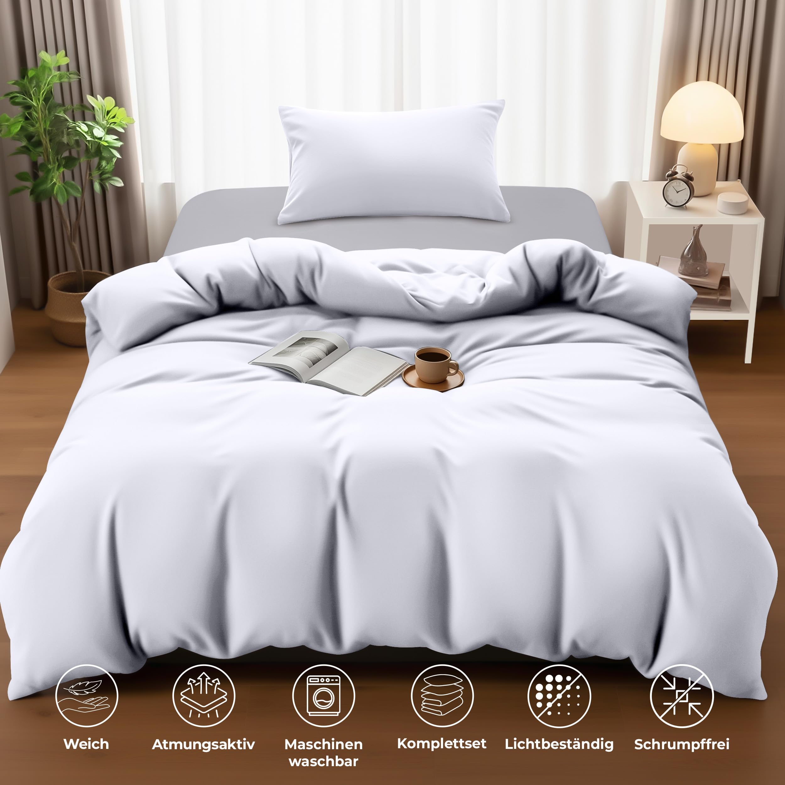 Utopia Bedding Bettwäsche 135x200 cm + 1 Kissenbezug 50x75 cm, Weiß – Ansicht 5