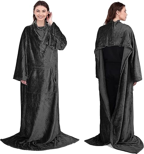 Manta de trabajo desde el hogar, con botón de presión, mangas y bolsillo de canguro para adulto, manta cómoda para abrigo, gran regalo para hombre,