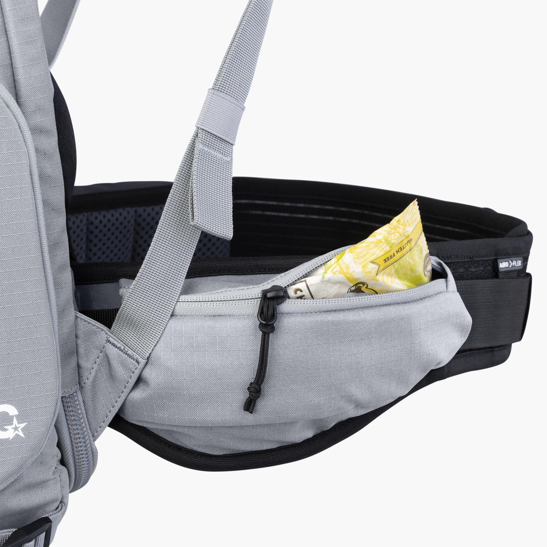 Plecak sportowy EVOC CP 18, lekki plecak trekkingowy (podział 50/50 na aparat i sprzęt, elastyczny pas biodrowy na plecaku, wymiary: 17 x 52 x 29 cm, pojemność: 18 l), kamienny szary