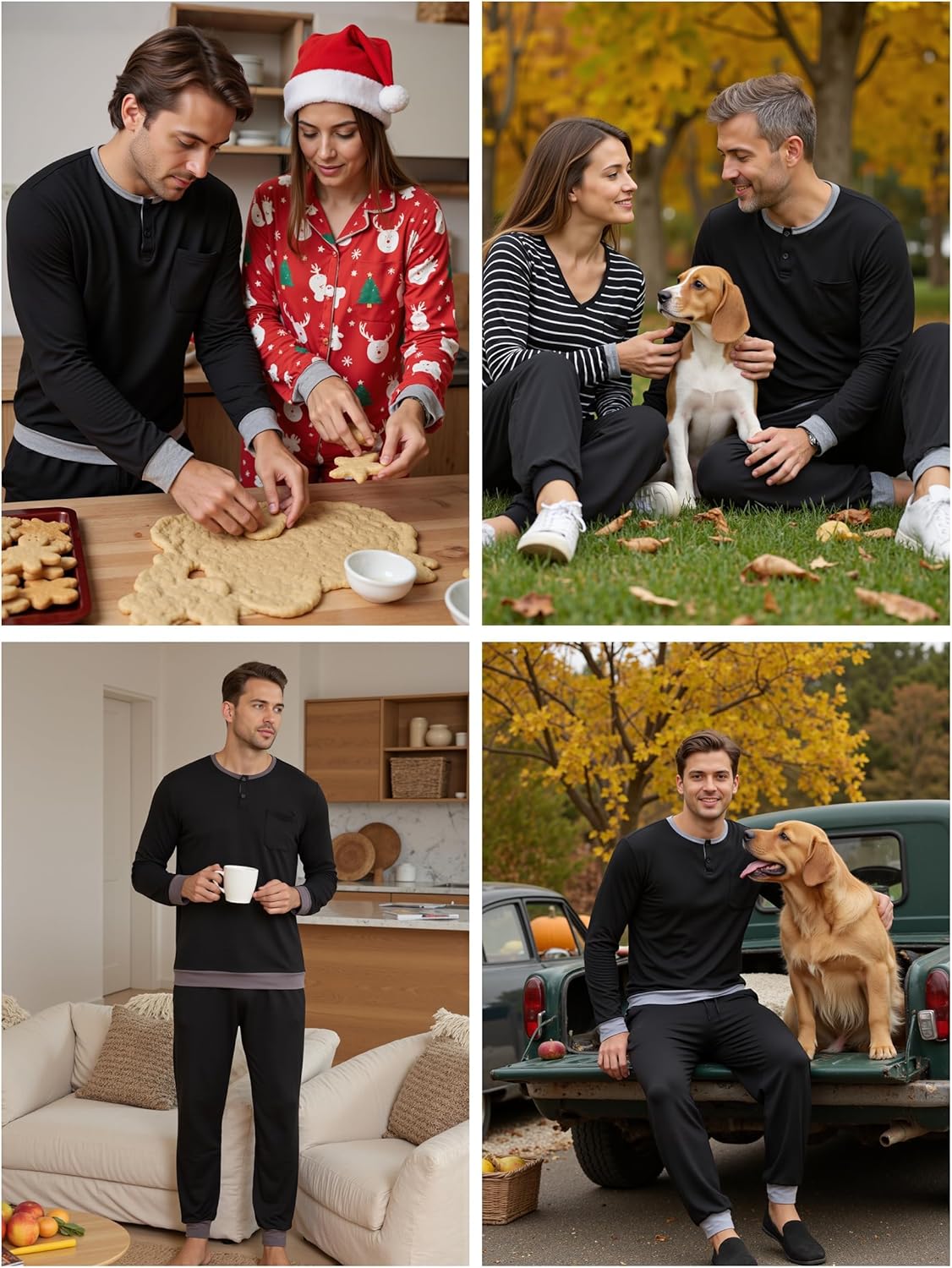 Sykooria Mens Pajamas Set Long Sleeve Soft Sleepwear Cozy Loungewear 2 Piece Comfy Plaid Pjs Set with Pockets - Image 4