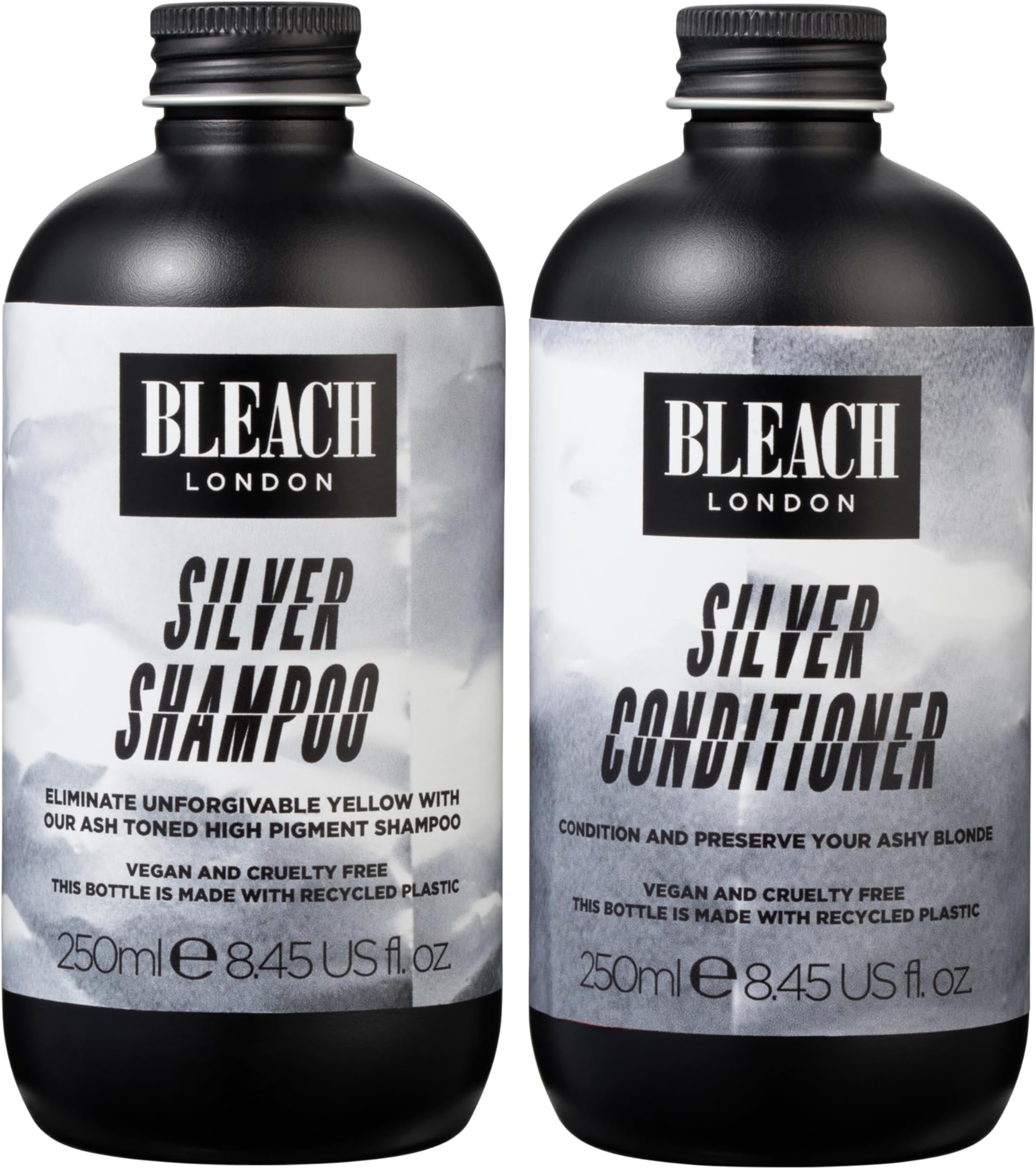 Silver Toning Shampoo and Conditioner, Ashy Purple Colour Correcting Set for Light Bleached Blonde Hair, Cleanses, Nourishes and Removes Brassy Yellow Tones 2 x 250ml