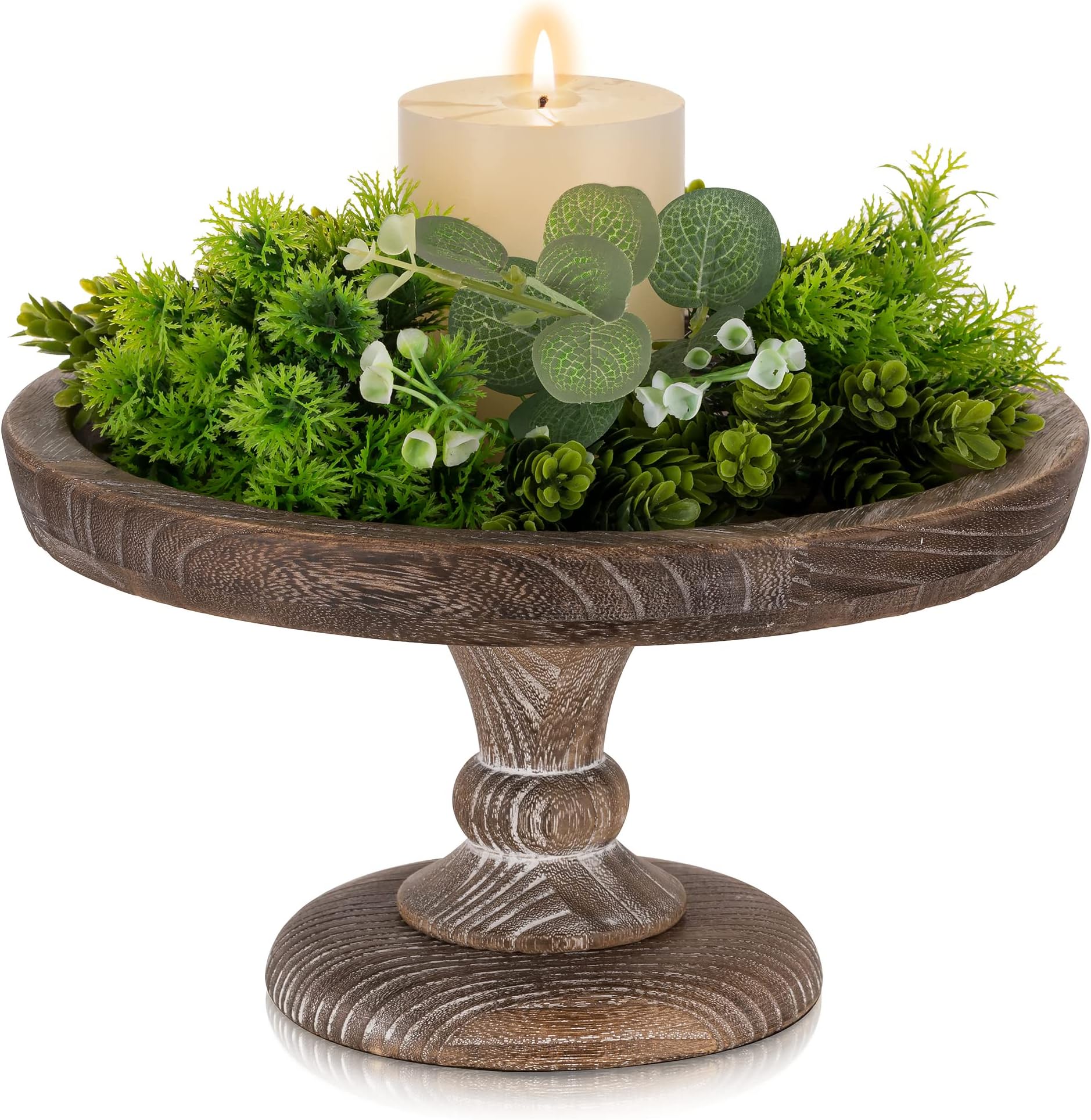 Hanobe Round Wood Cake Stand: Rustic Wooden Display Riser Decorative Pedestal Tray Small Cake Holder Plate for Wedding Birthday Decor