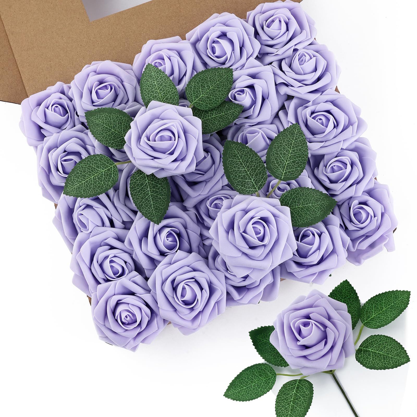 DuHouse Artificial Roses 50Pcs Fake Foam Rose Flowers Weeding(Lilac) — image 1